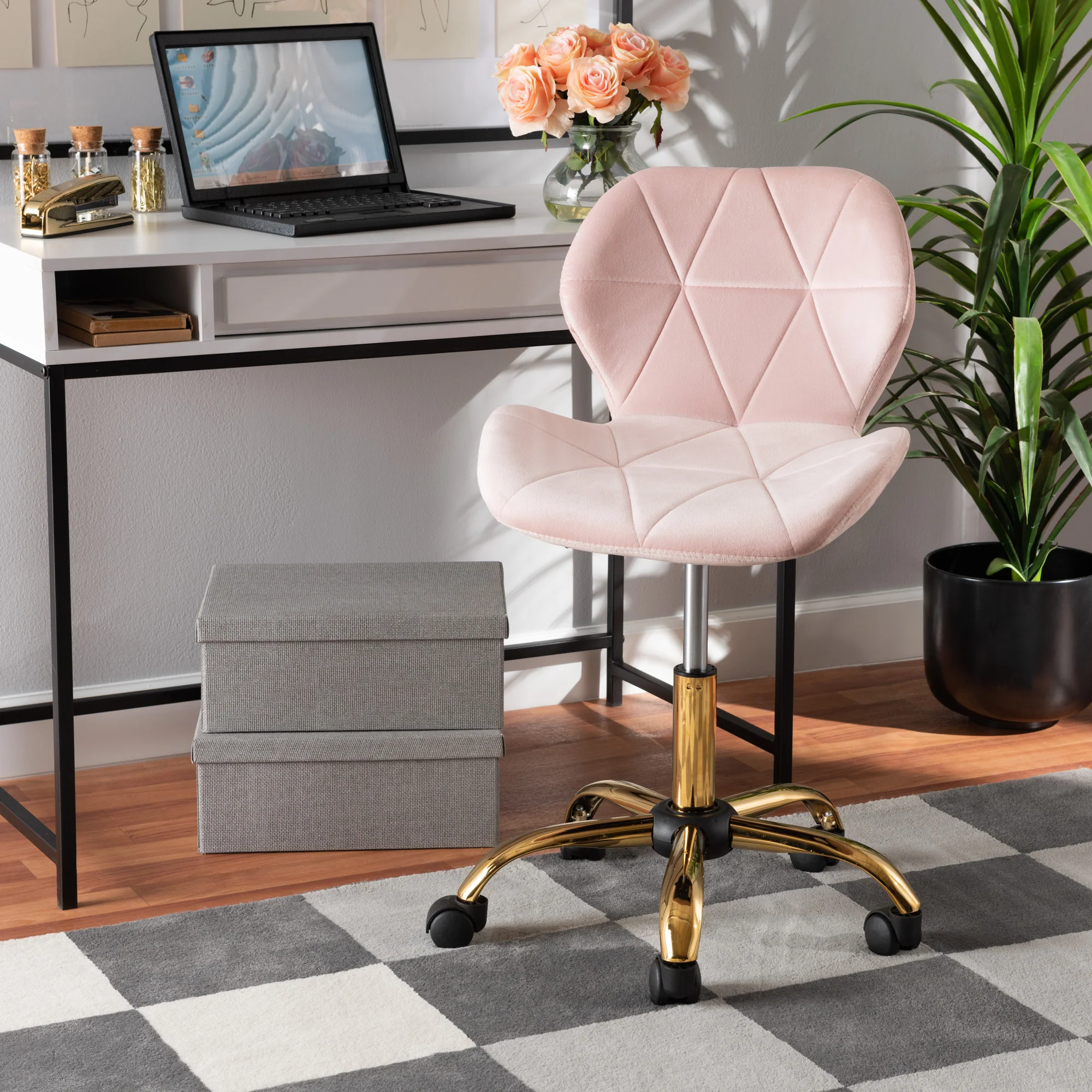 Baxton Studio Savara Contemporary Glam and Luxe Grey Velvet Fabric and Gold Metal Swivel Office Chair - Image 21