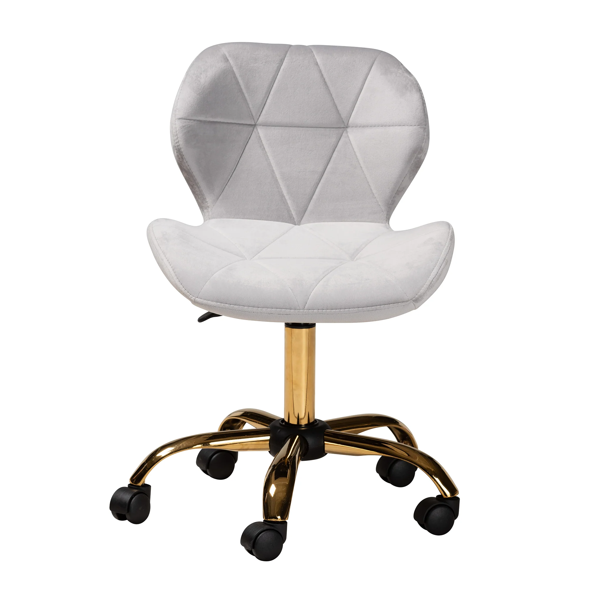 Baxton Studio Savara Contemporary Glam and Luxe Grey Velvet Fabric and Gold Metal Swivel Office Chair - Image 3
