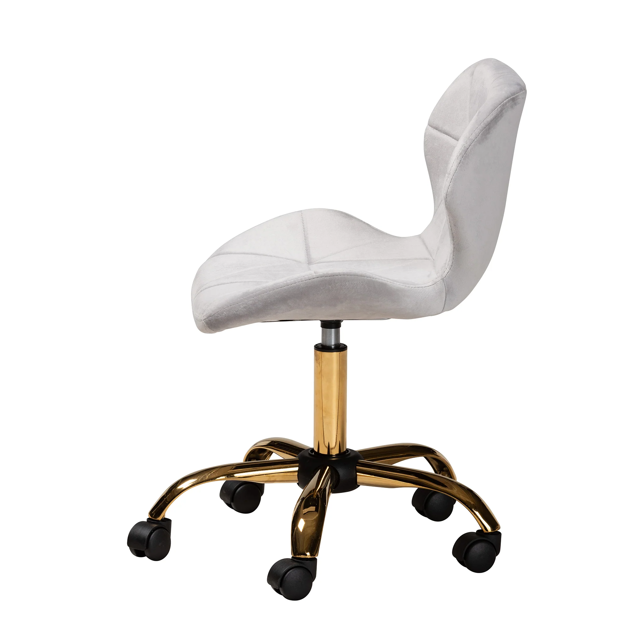 Baxton Studio Savara Contemporary Glam and Luxe Grey Velvet Fabric and Gold Metal Swivel Office Chair - Image 4