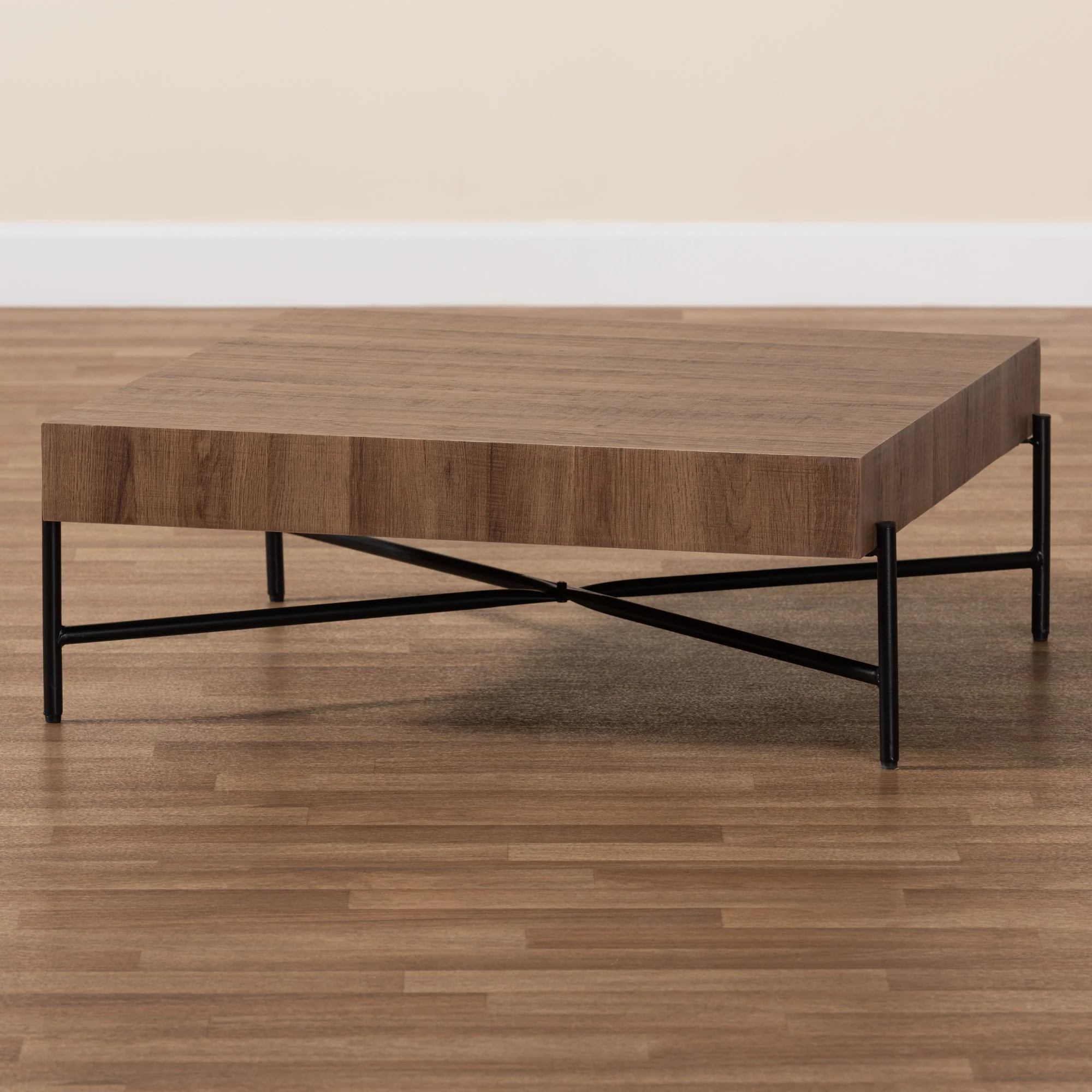 Baxton Studio Savion Modern Industrial Walnut Brown Finished Wood and Black Metal Coffee Table - Image 6