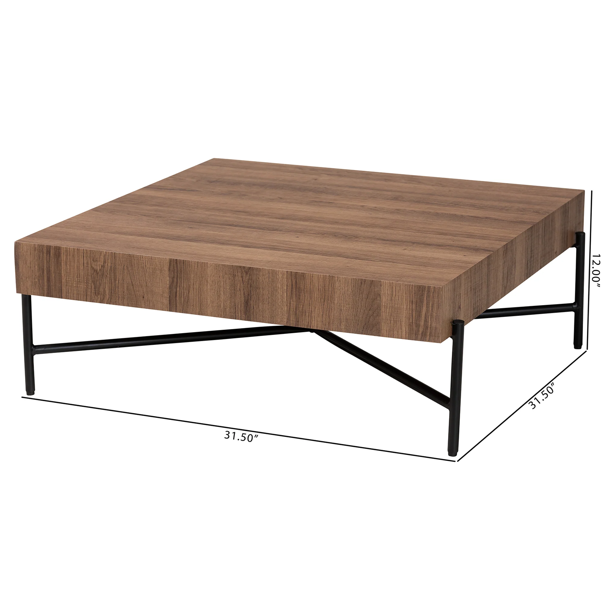 Baxton Studio Savion Modern Industrial Walnut Brown Finished Wood and Black Metal Coffee Table - Image 7