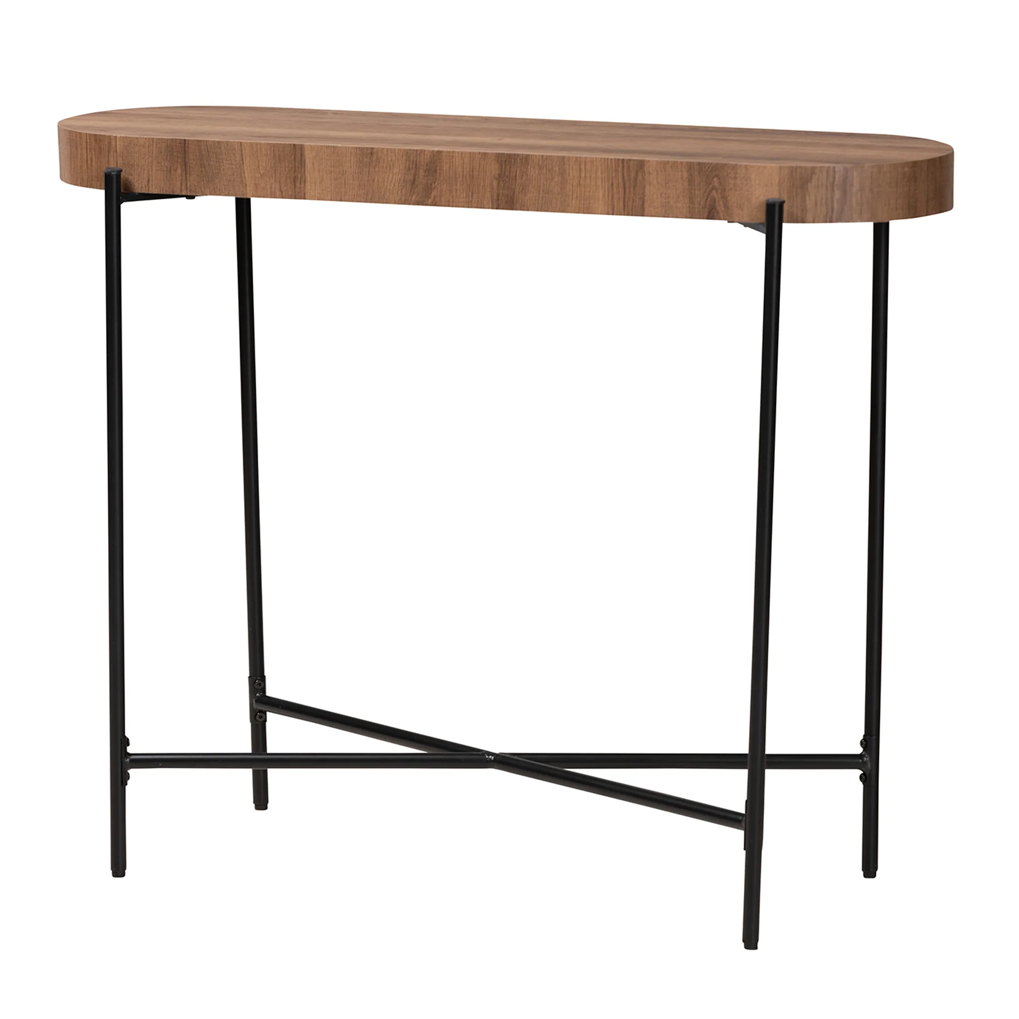 Baxton Studio Savion Modern Industrial Walnut Brown Finished Wood and Black Metal Console Table - Image 2