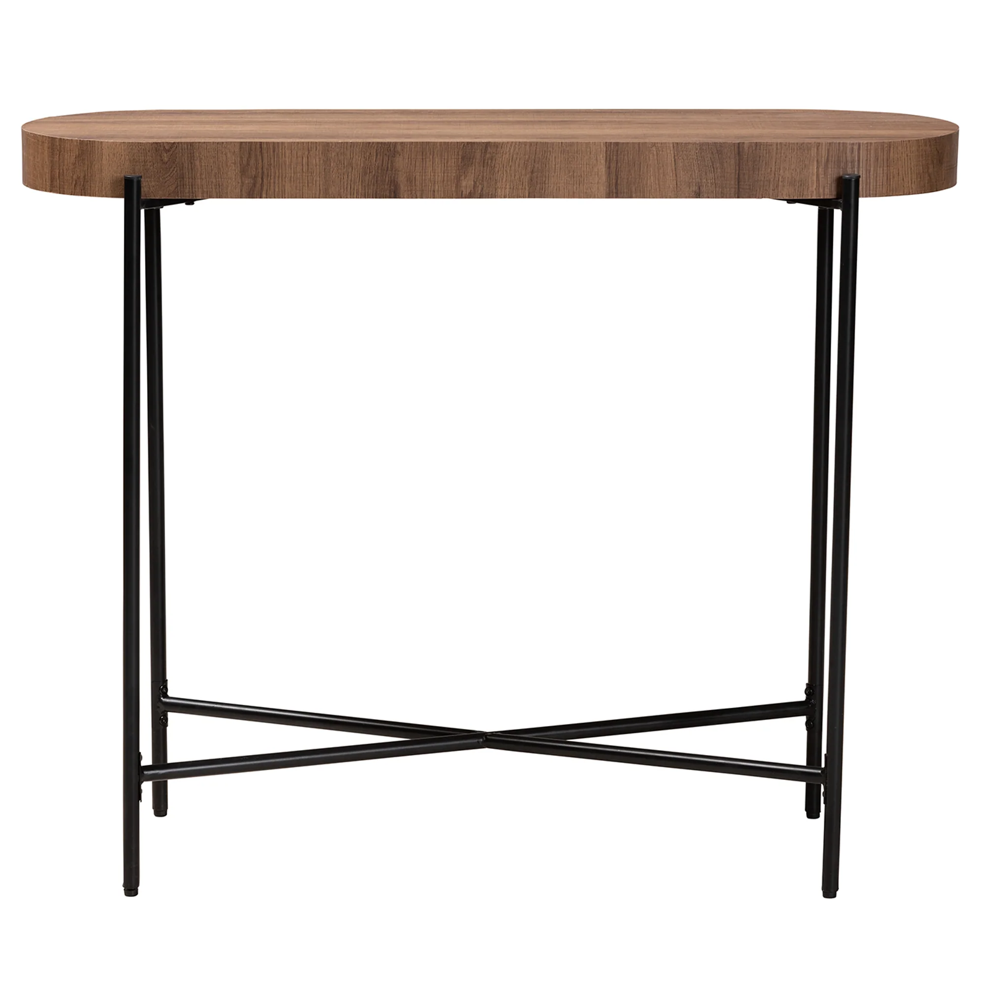 Baxton Studio Savion Modern Industrial Walnut Brown Finished Wood and Black Metal Console Table - Image 3