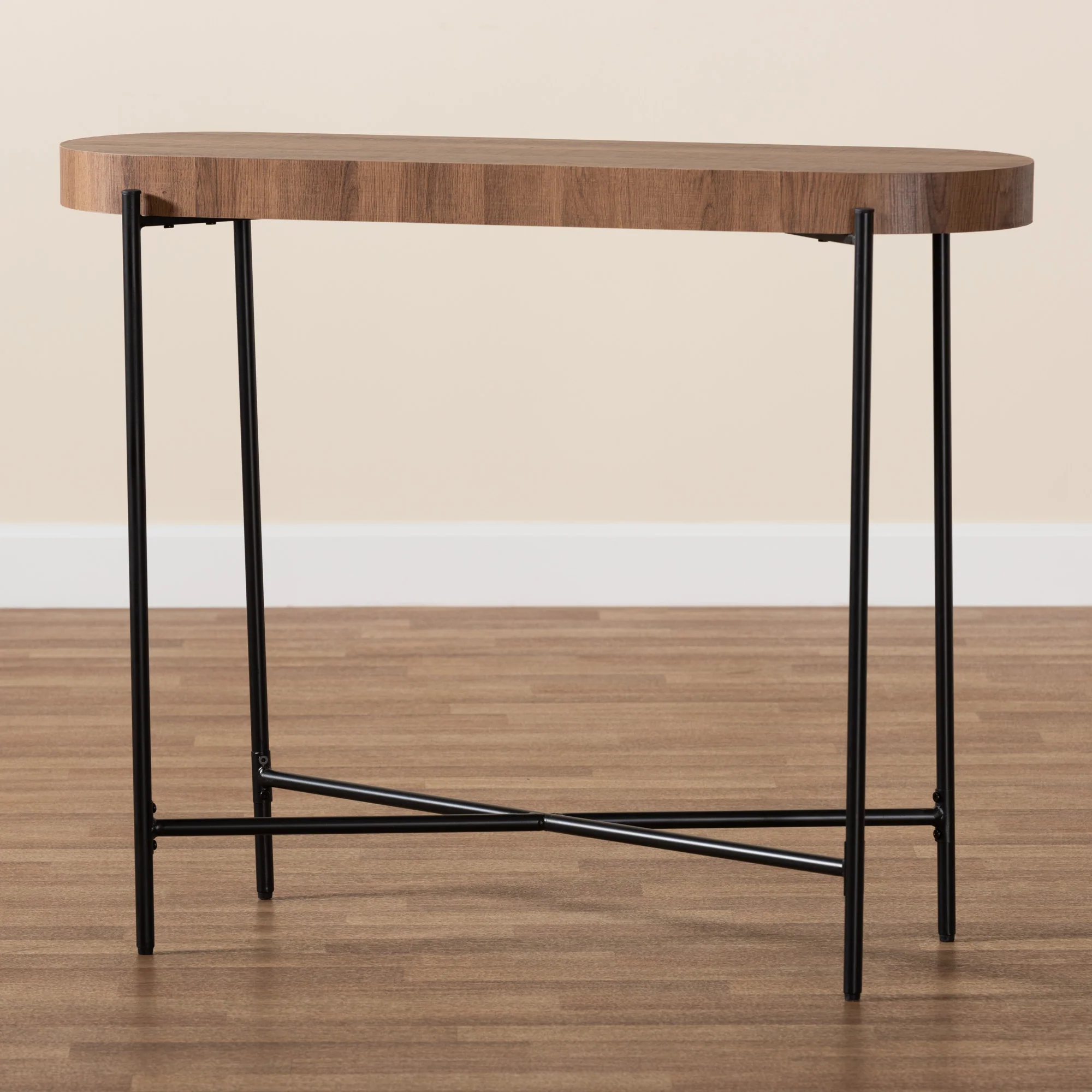 Baxton Studio Savion Modern Industrial Walnut Brown Finished Wood and Black Metal Console Table - Image 7