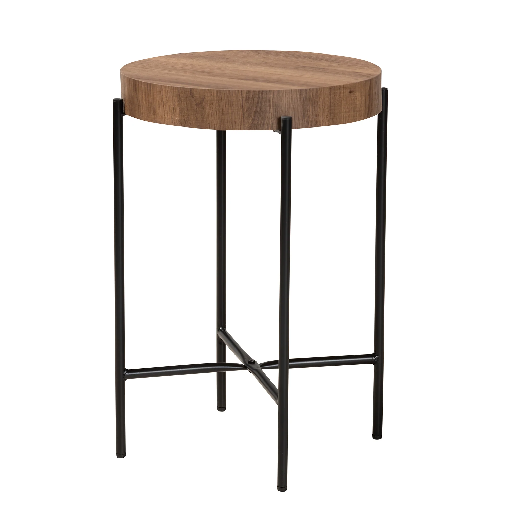Baxton Studio Savion Modern Industrial Walnut Brown Finished Wood and Black Metal End Table - Image 2