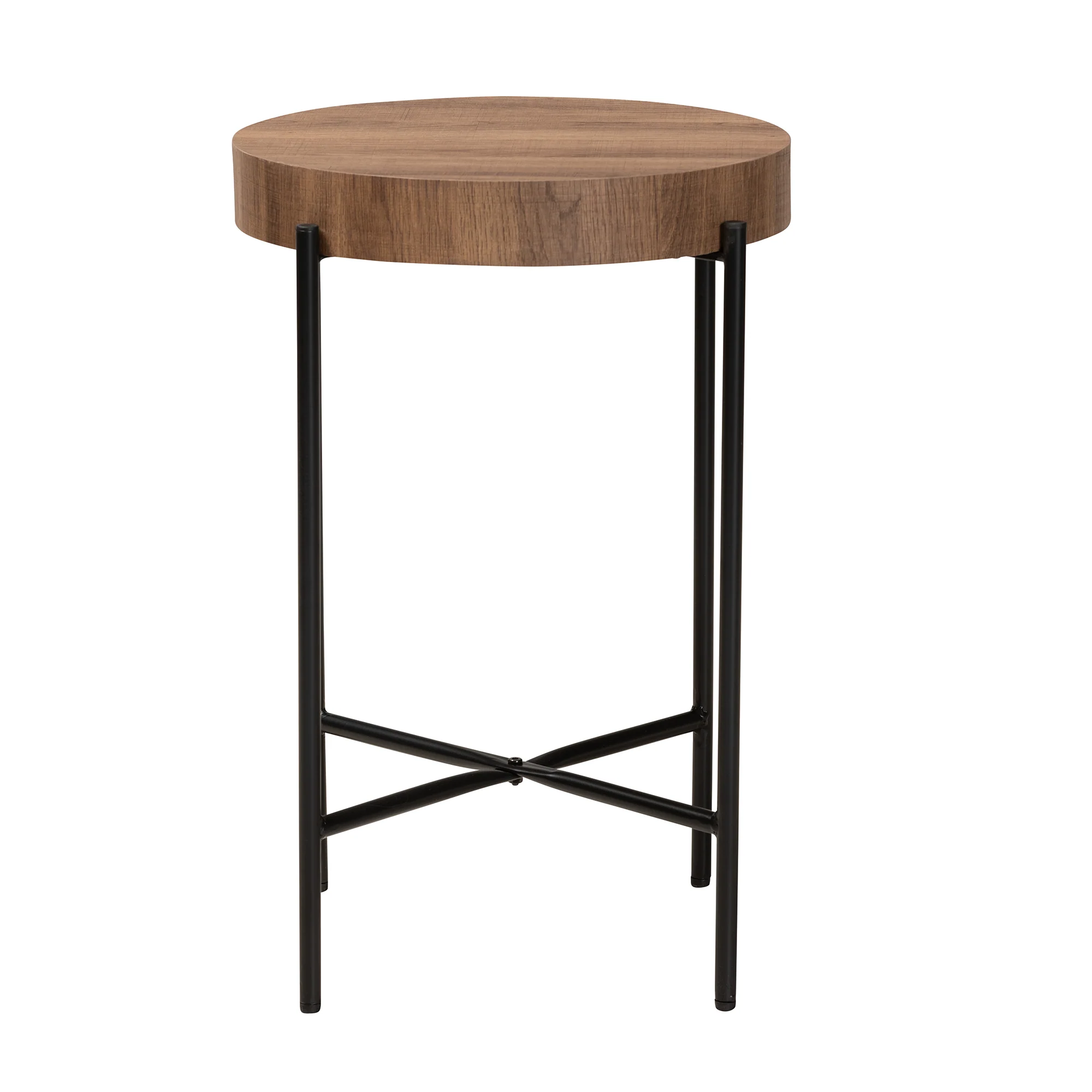 Baxton Studio Savion Modern Industrial Walnut Brown Finished Wood and Black Metal End Table - Image 3