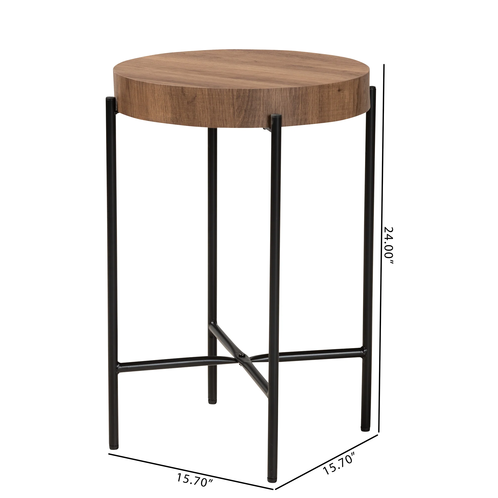 Baxton Studio Savion Modern Industrial Walnut Brown Finished Wood and Black Metal End Table - Image 7