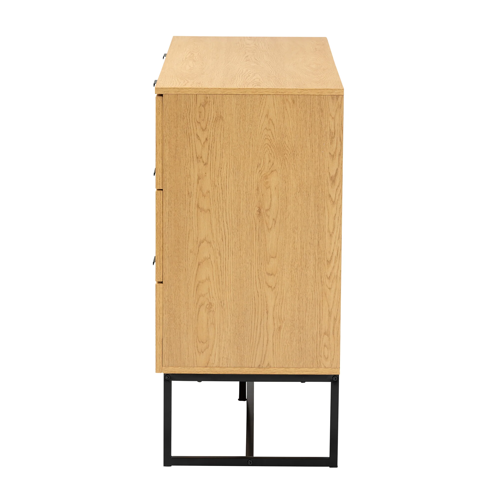 Baxton Studio Sawyer Mid-Century Modern Industrial Oak Brown Finished Wood and Black Metal 6-Drawer Storage Cabinet with Natural Rattan - Image 5