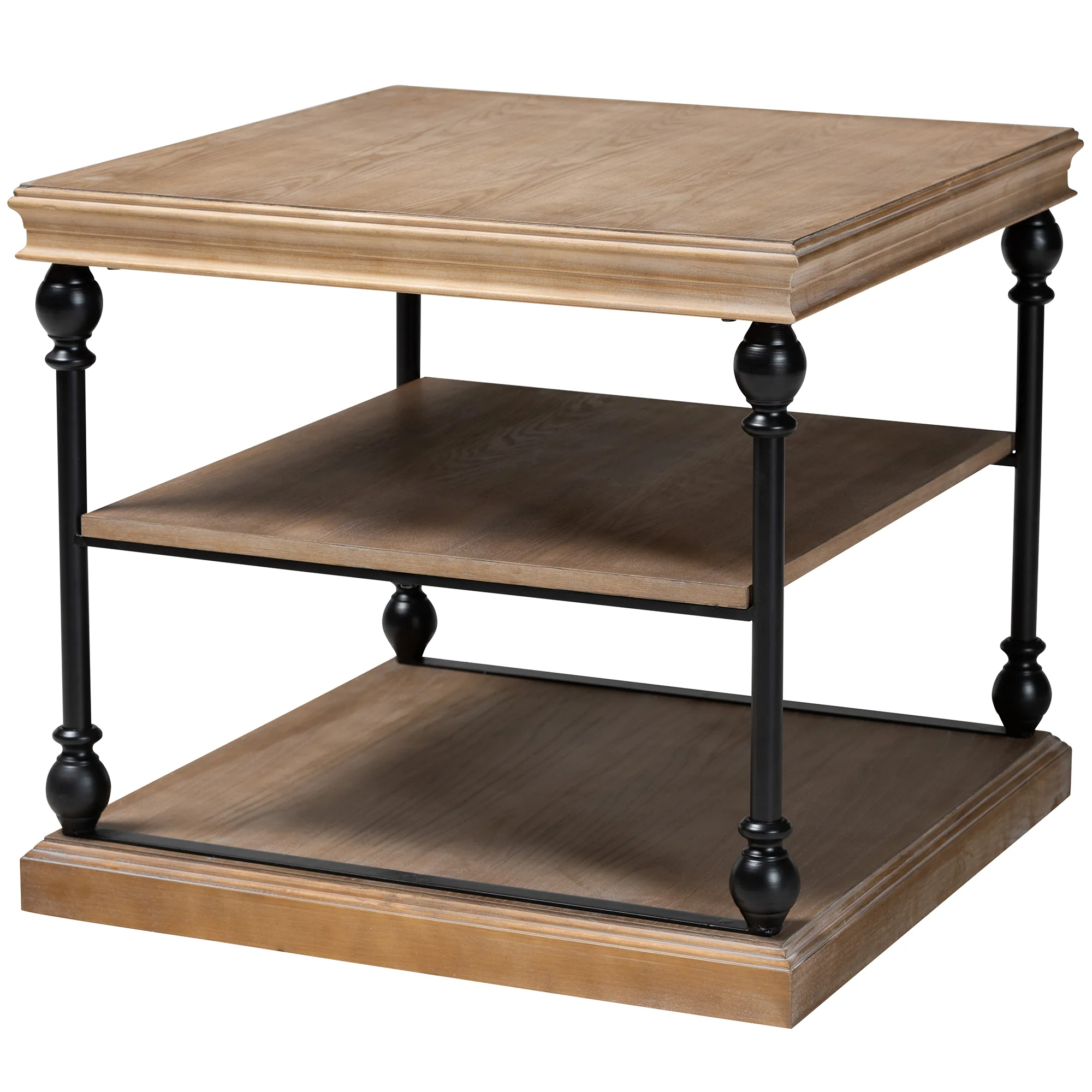 Baxton Studio Sebastian Traditional Industrial Greywashed Wood and Black Metal 3-Tier End Table - Image 2