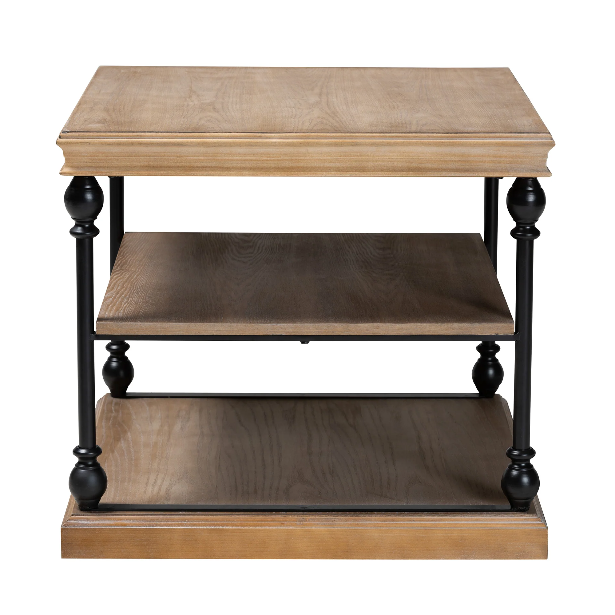 Baxton Studio Sebastian Traditional Industrial Greywashed Wood and Black Metal 3-Tier End Table - Image 3