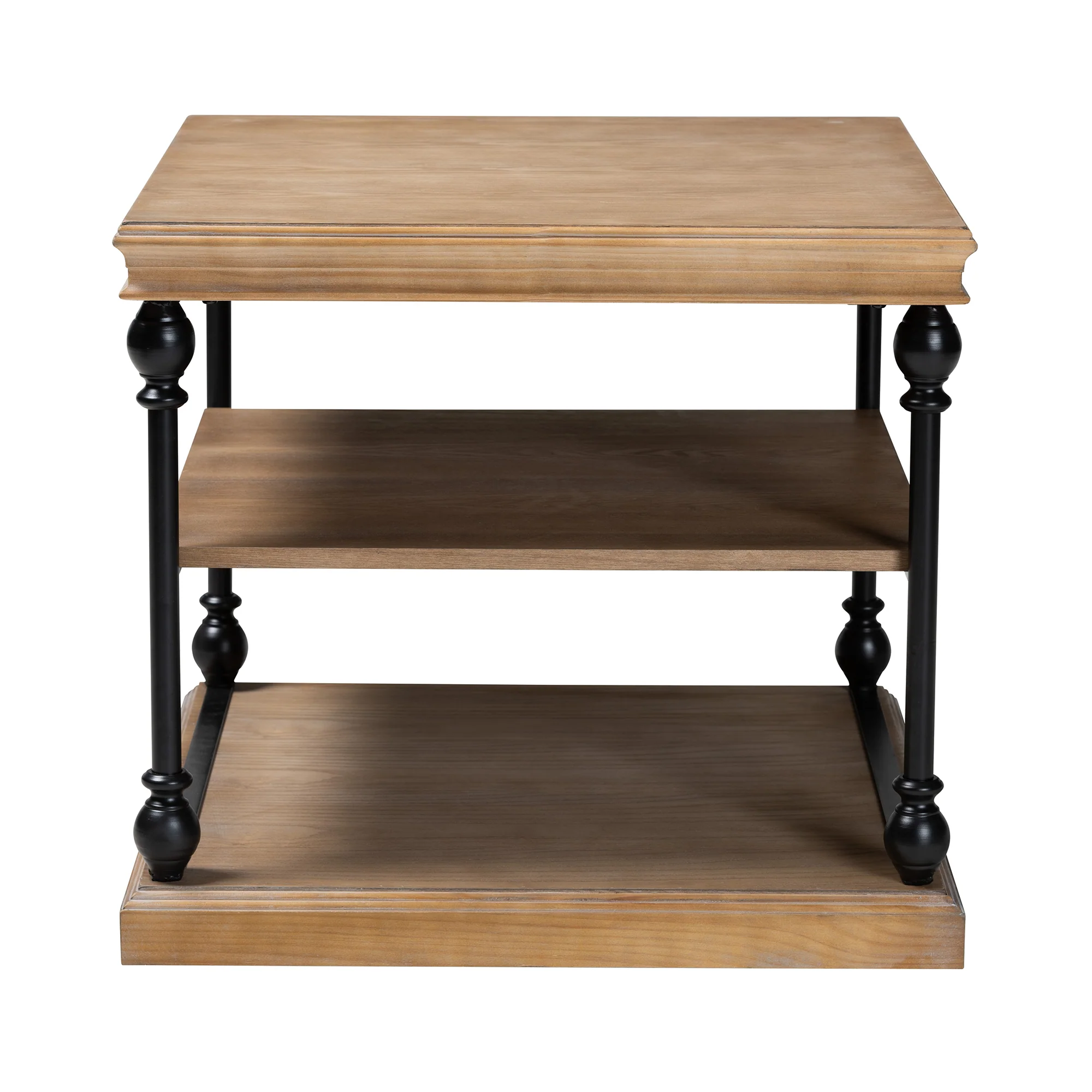 Baxton Studio Sebastian Traditional Industrial Greywashed Wood and Black Metal 3-Tier End Table - Image 4