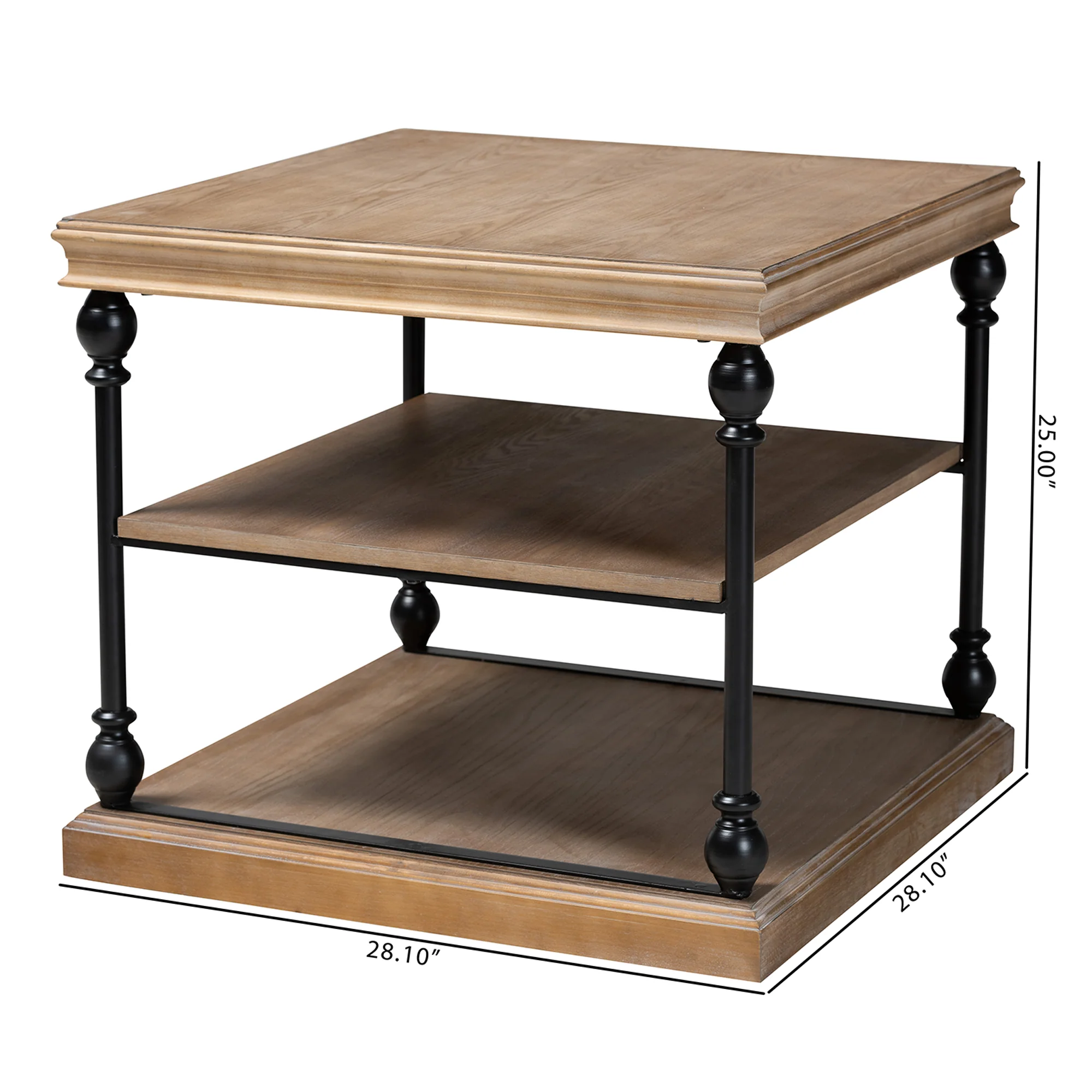 Baxton Studio Sebastian Traditional Industrial Greywashed Wood and Black Metal 3-Tier End Table - Image 8