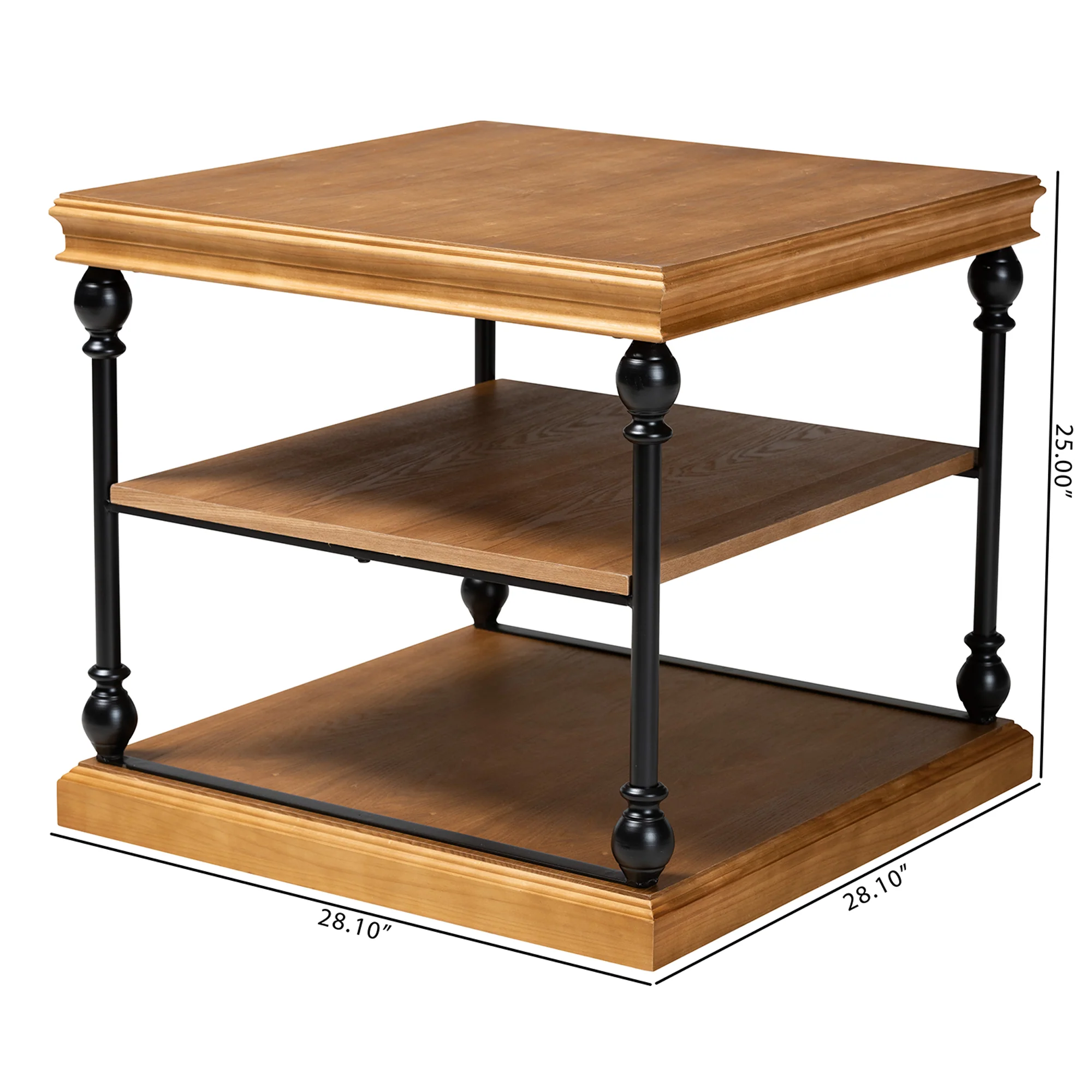 Baxton Studio Sebastian Traditional Industrial Oak Brown Finished Wood and Black Metal 3-Tier End Table - Image 2