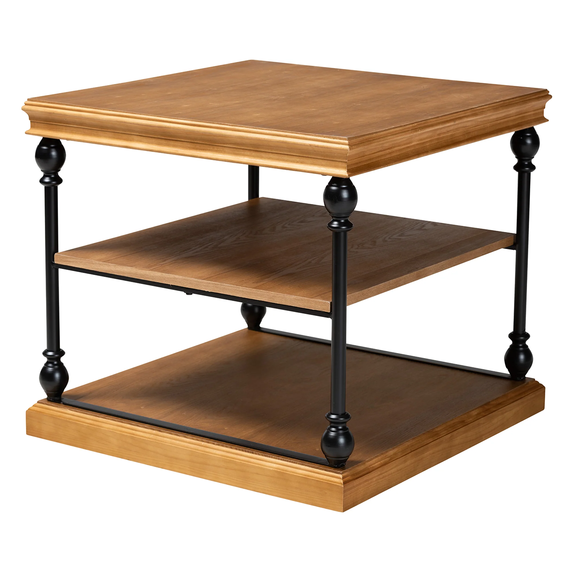 Baxton Studio Sebastian Traditional Industrial Oak Brown Finished Wood and Black Metal 3-Tier End Table - Image 3