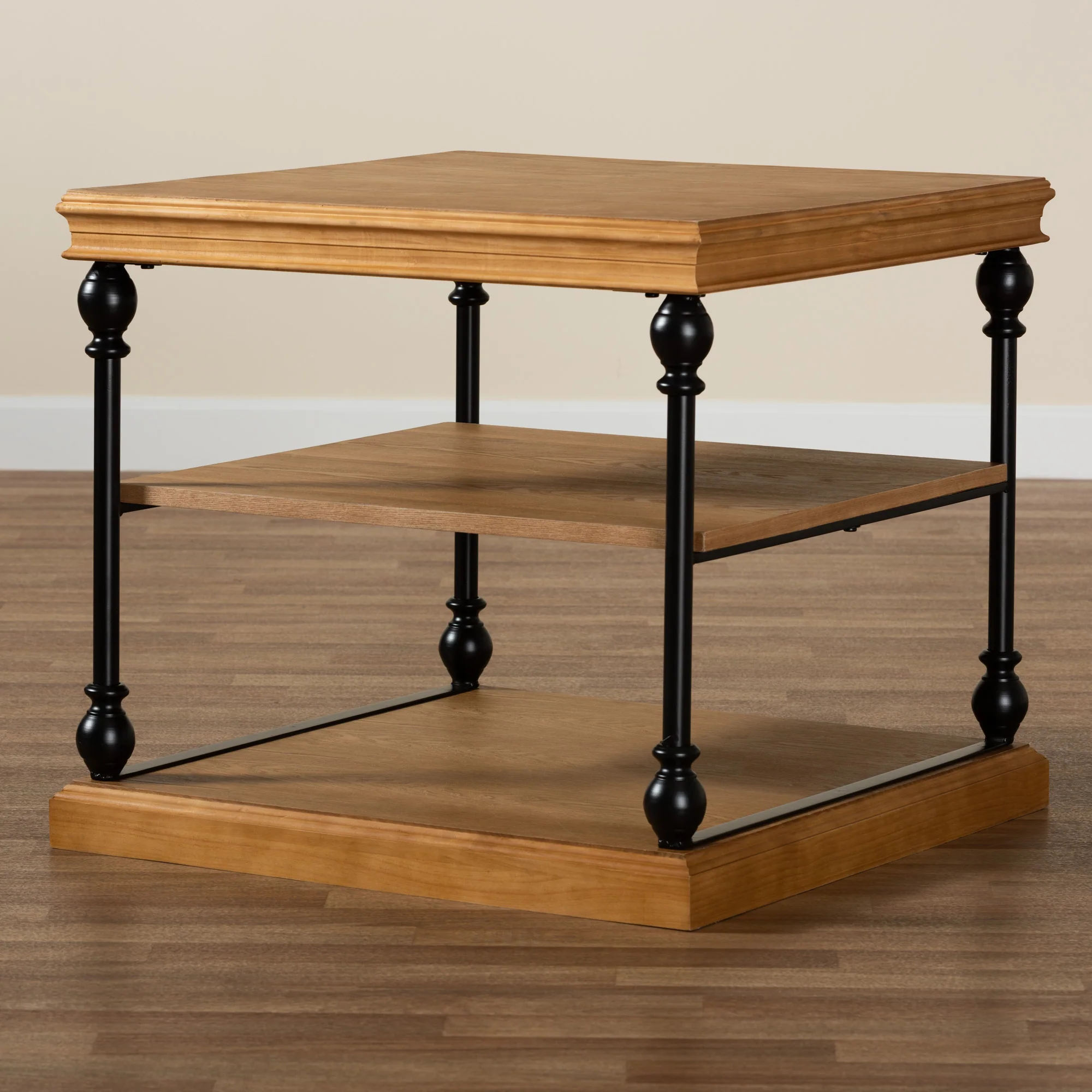 Baxton Studio Sebastian Traditional Industrial Oak Brown Finished Wood and Black Metal 3-Tier End Table - Image 8