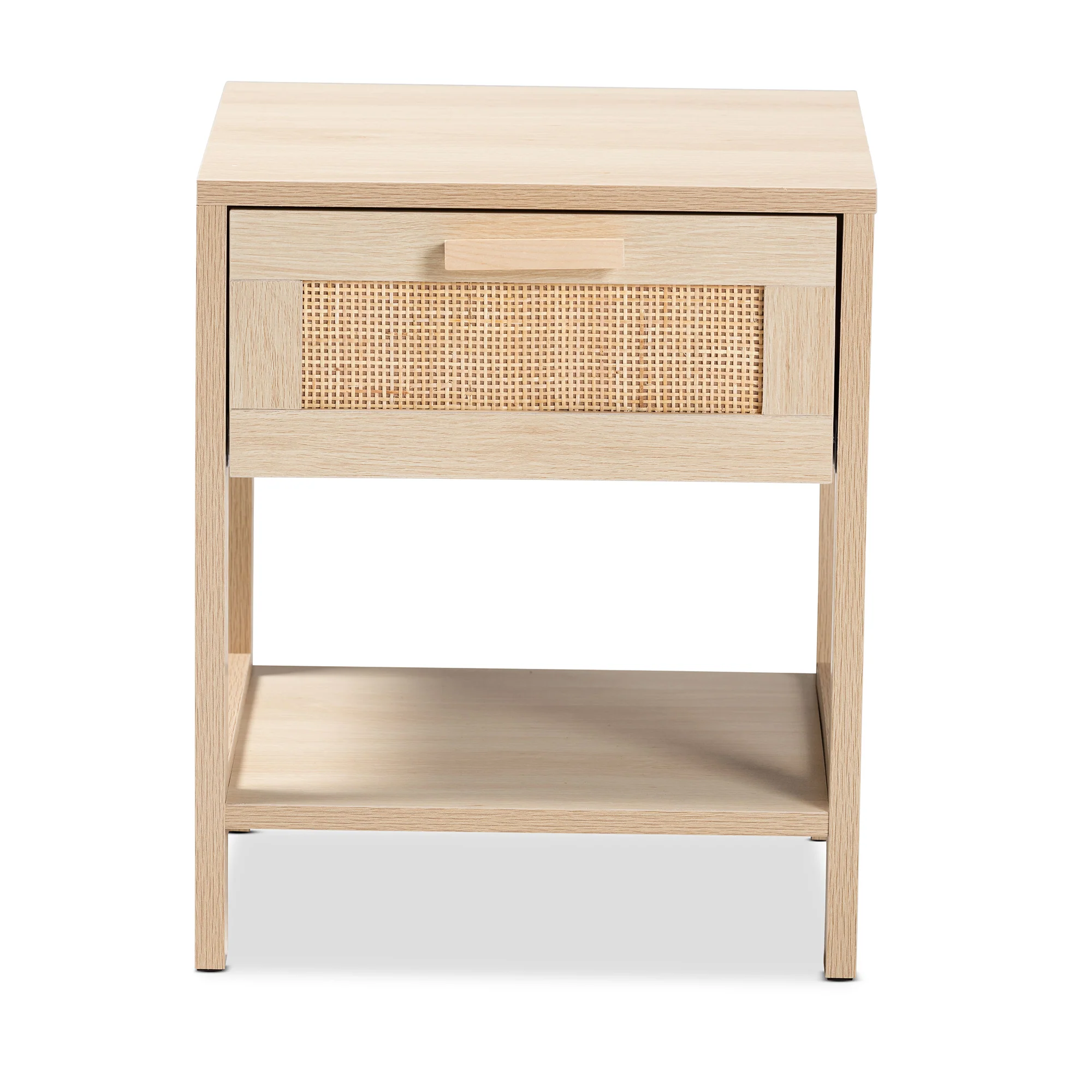 Baxton Studio Sebille Mid-Century Modern Light Brown Finished Wood 1-Drawer End Table with Natural Rattan - Image 6