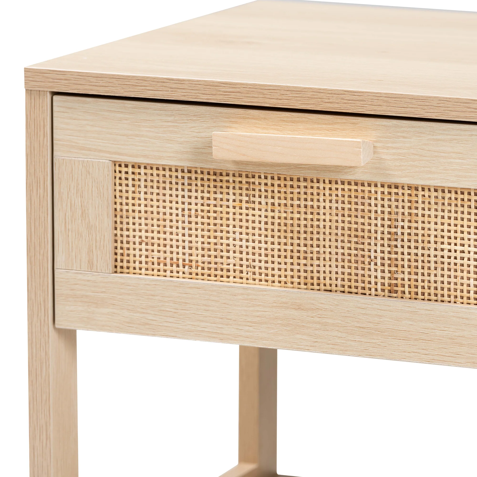 Baxton Studio Sebille Mid-Century Modern Light Brown Finished Wood 1-Drawer End Table with Natural Rattan - Image 8