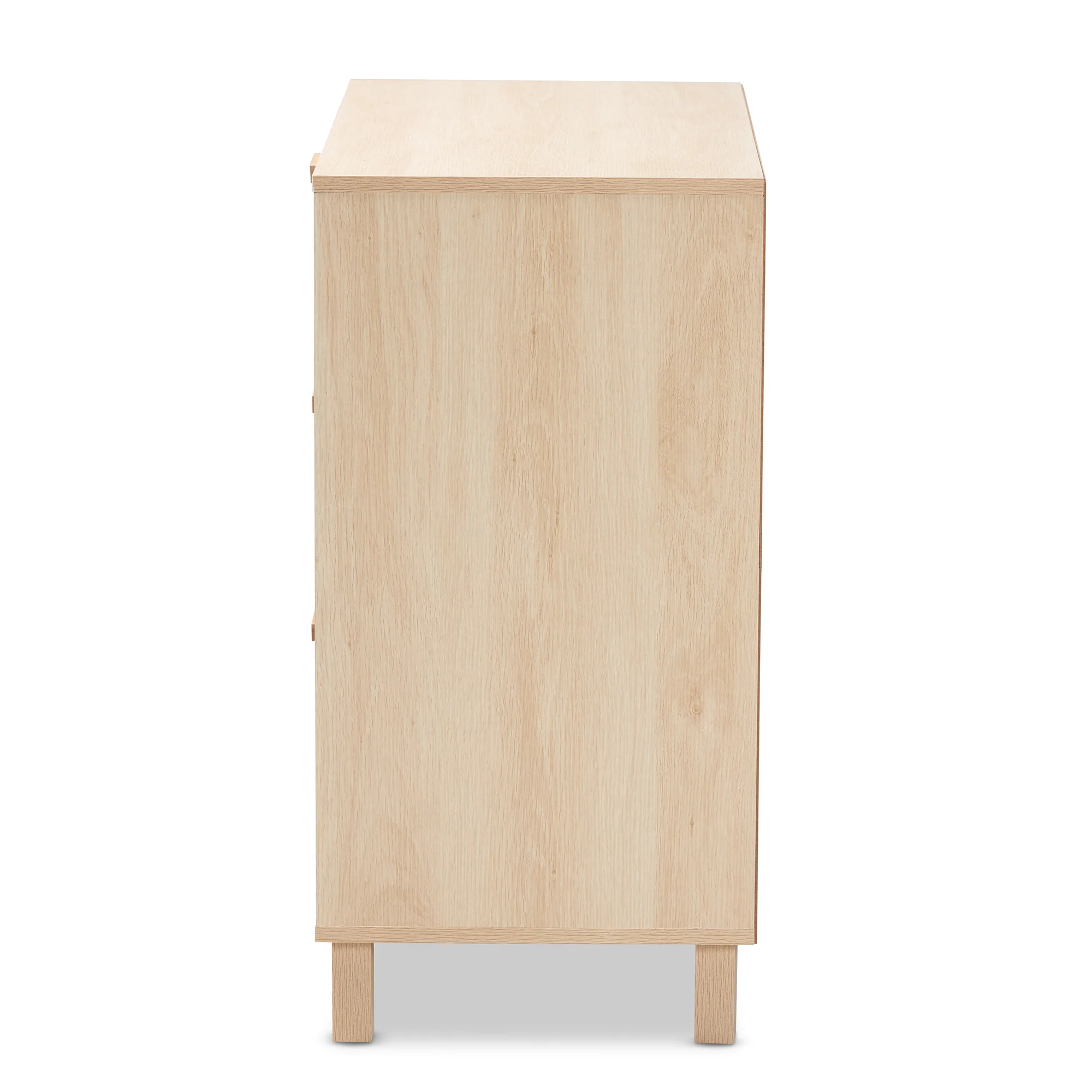 Baxton Studio Sebille Mid-Century Modern Light Brown Finished Wood 3-Drawer Storage Cabinet with Natural Rattan - Image 7