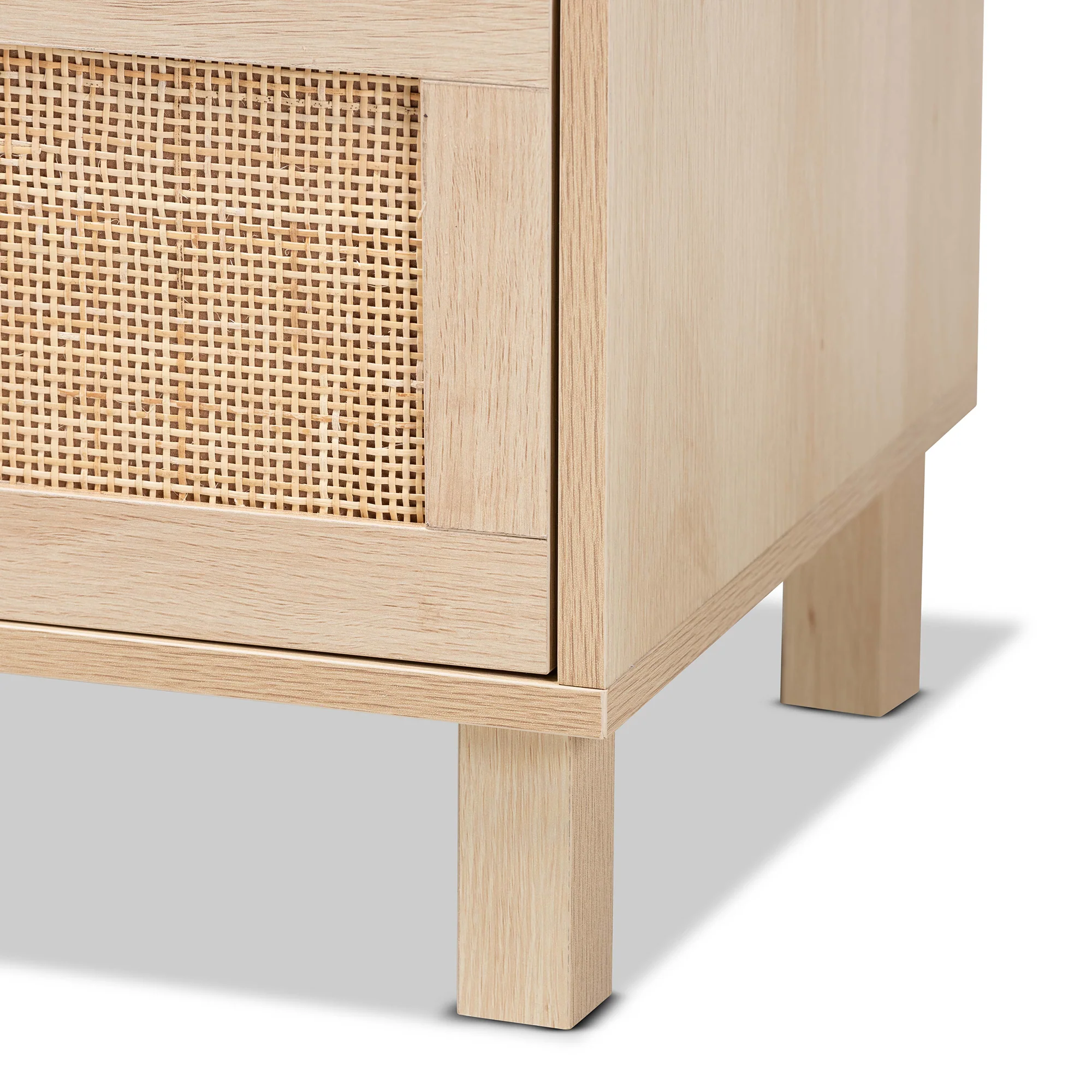 Baxton Studio Sebille Mid-Century Modern Light Brown Finished Wood 3-Drawer Storage Cabinet with Natural Rattan - Image 9