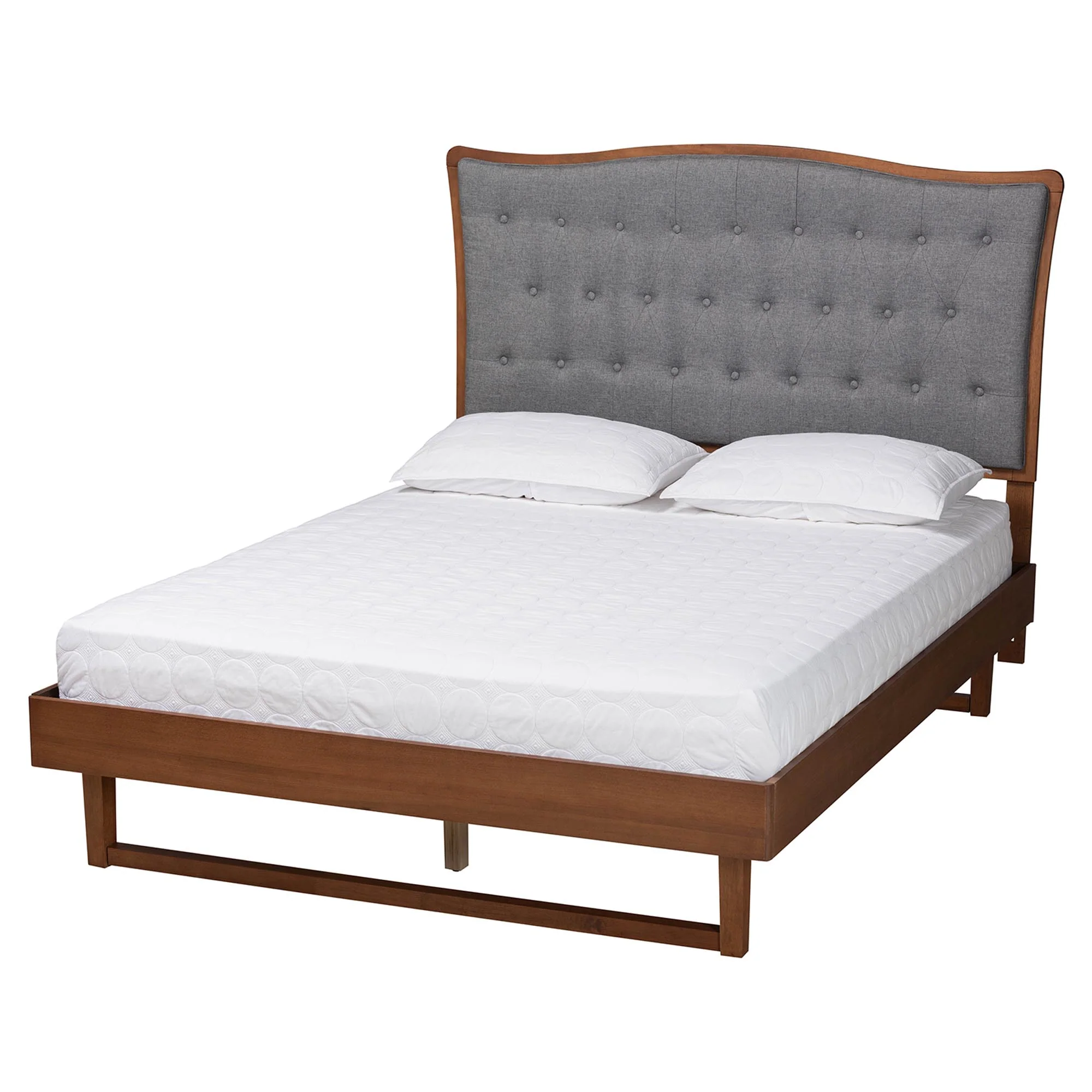 Baxton Studio Sereno Classic and Traditional Grey Fabric and Walnut Brown Finished Wood King Size Platform bed - Image 2