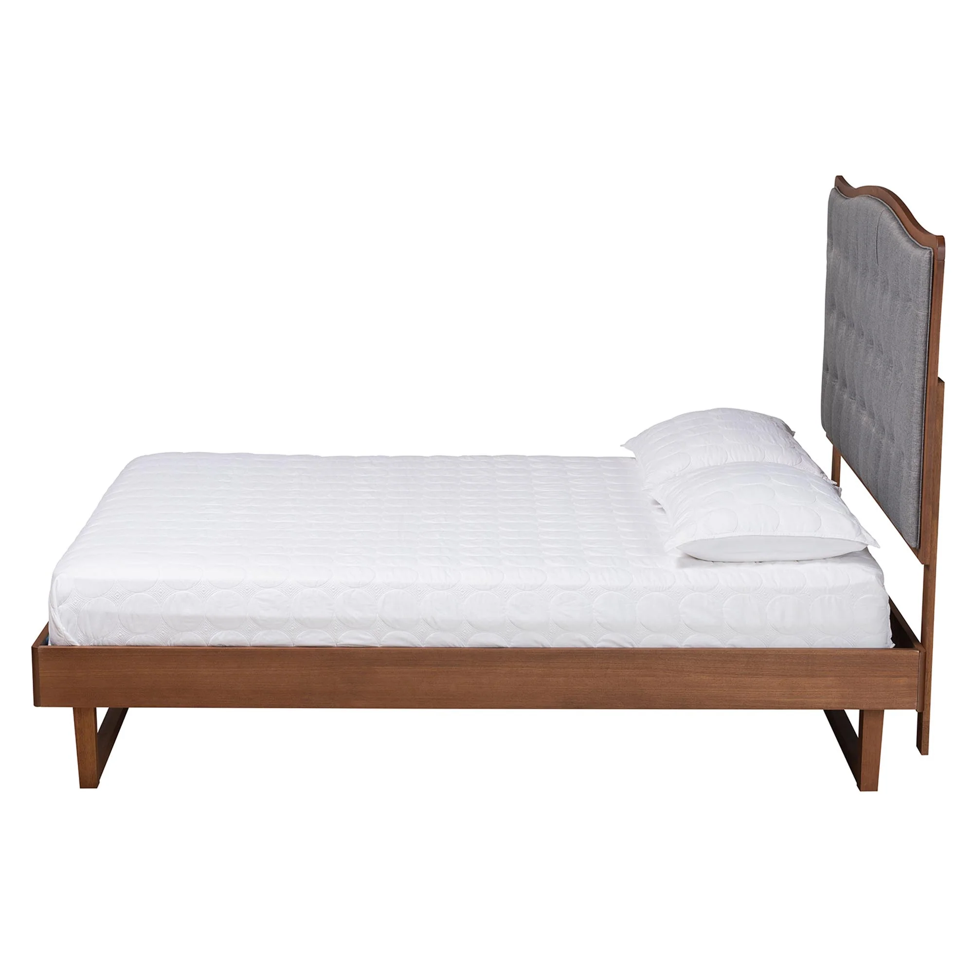 Baxton Studio Sereno Classic and Traditional Grey Fabric and Walnut Brown Finished Wood Queen Size Platform bed - Image 3