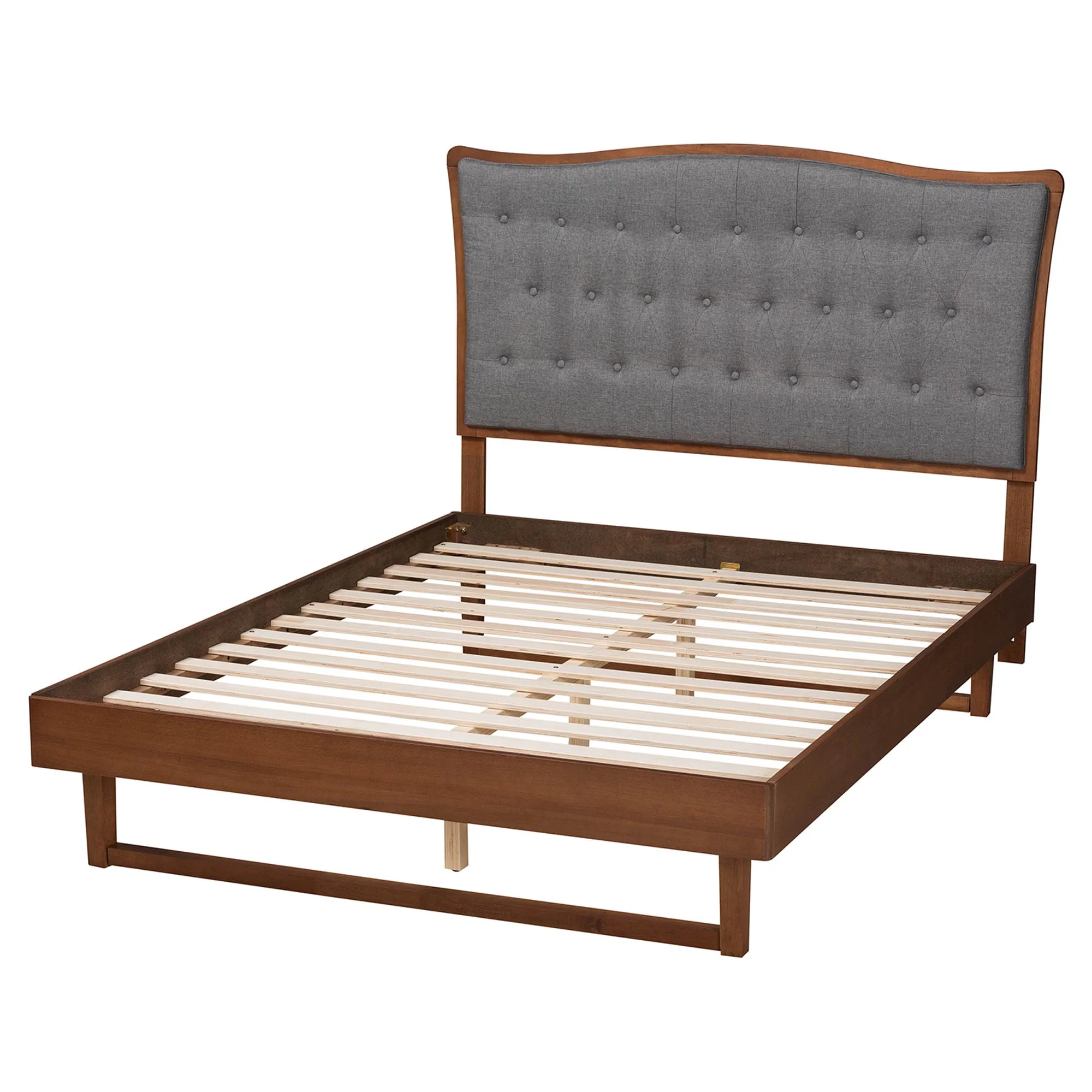 Baxton Studio Sereno Classic and Traditional Grey Fabric and Walnut Brown Finished Wood Queen Size Platform bed - Image 4
