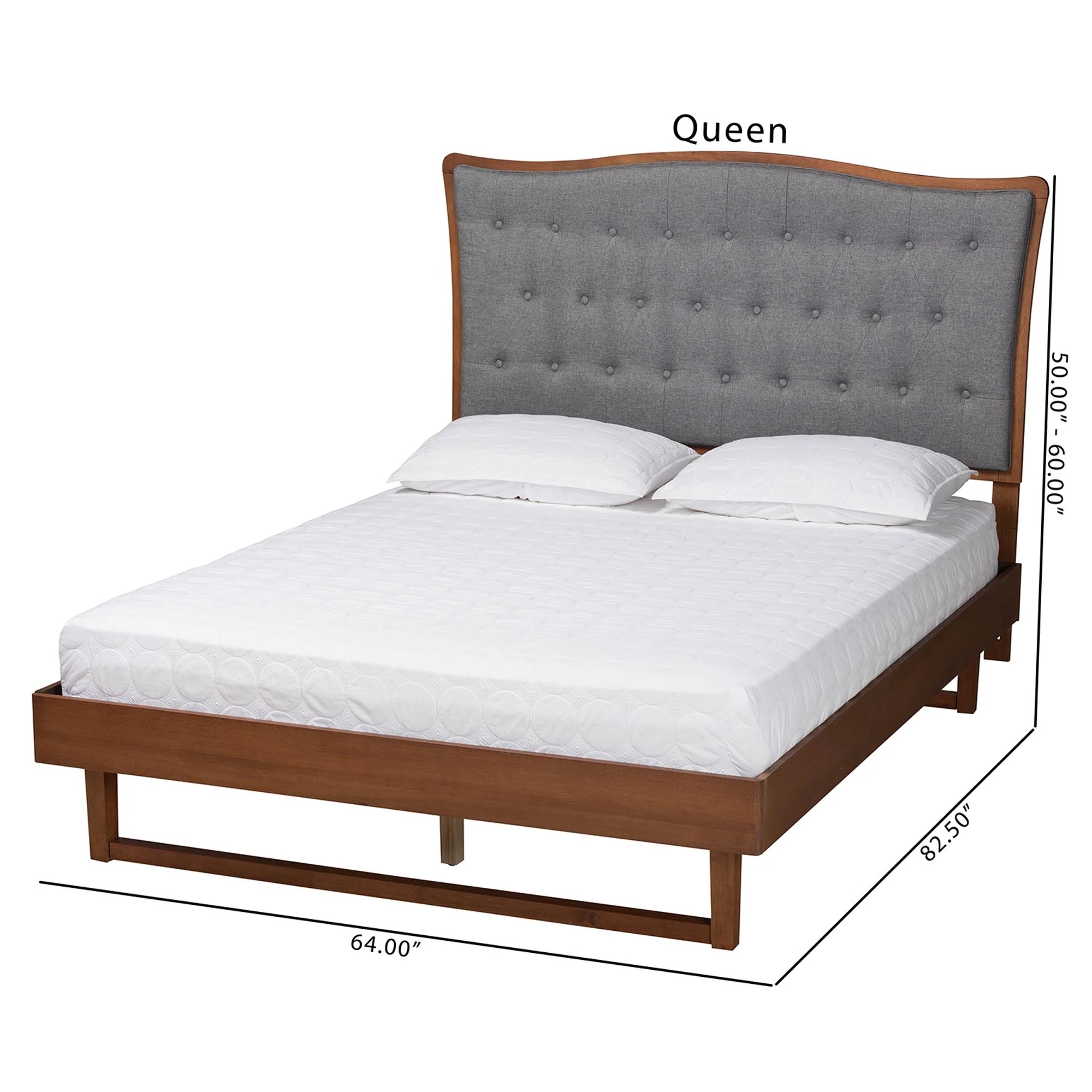 Baxton Studio Sereno Classic and Traditional Grey Fabric and Walnut Brown Finished Wood Queen Size Platform bed - Image 8