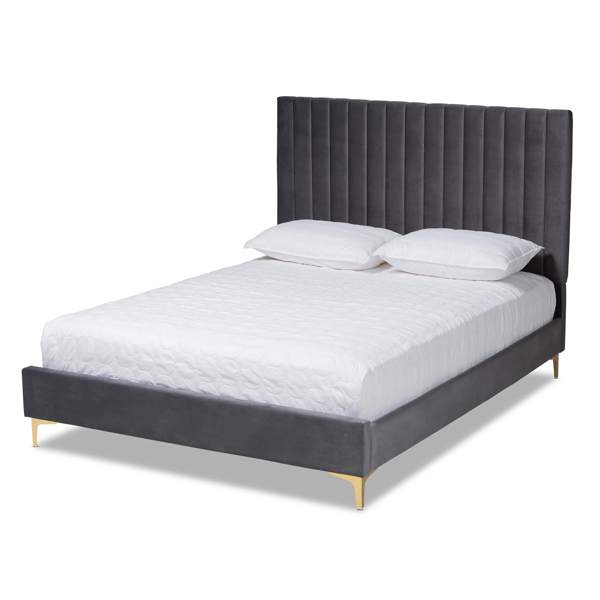 Baxton Studio Serrano Contemporary Glam and Luxe Grey Velvet Fabric Upholstered and Gold Metal Full Size Platform Bed - Image 2