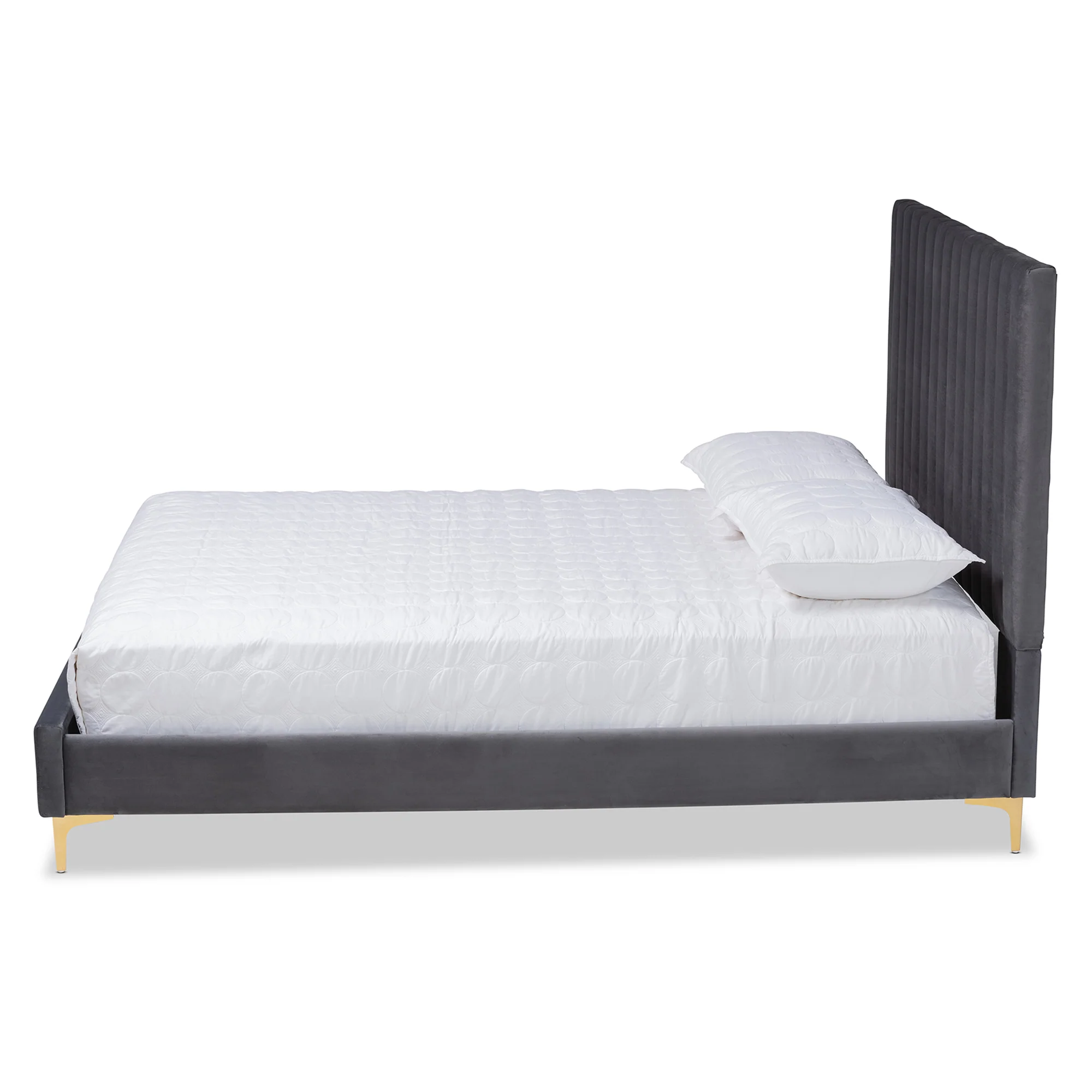 Baxton Studio Serrano Contemporary Glam and Luxe Grey Velvet Fabric Upholstered and Gold Metal Full Size Platform Bed - Image 3