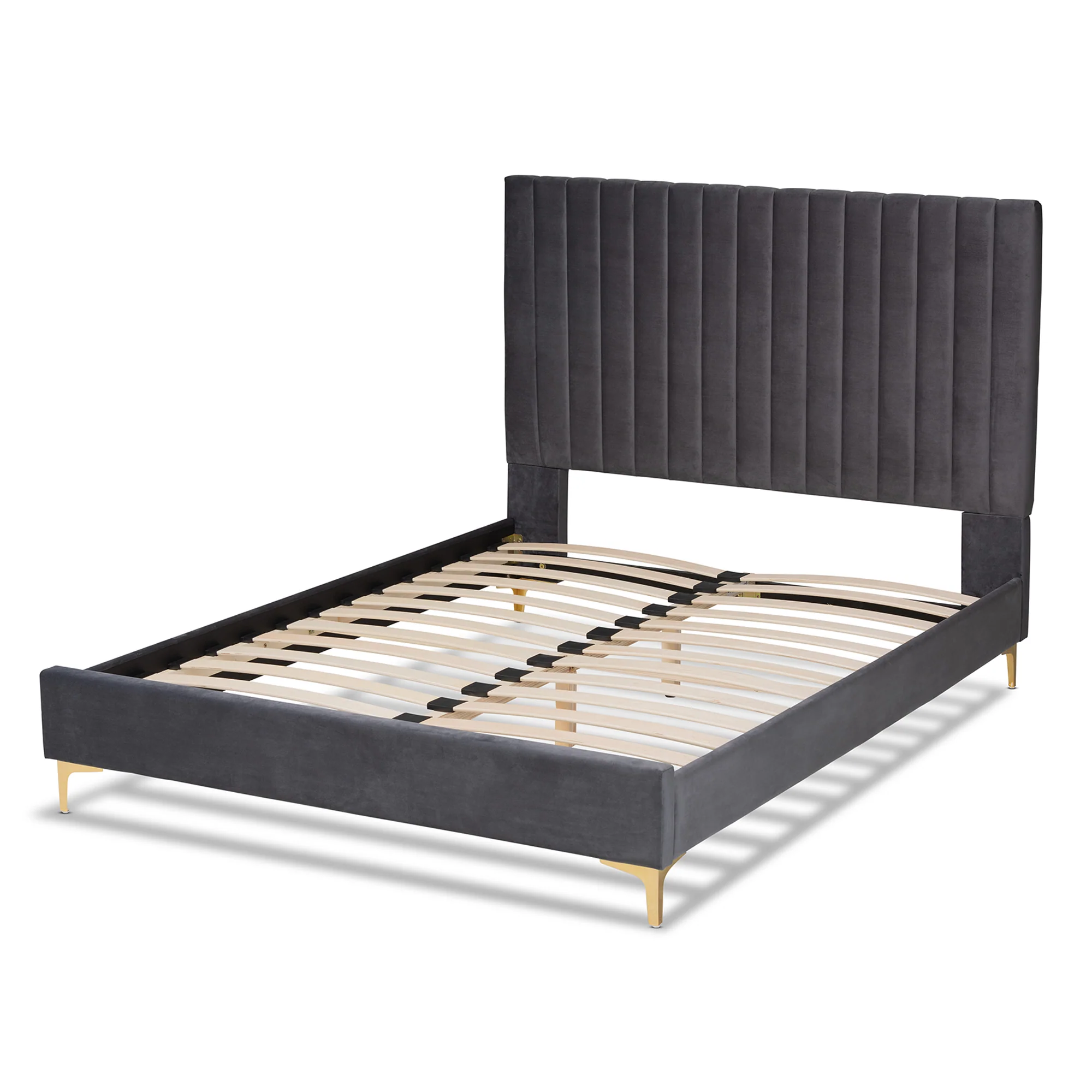 Baxton Studio Serrano Contemporary Glam and Luxe Grey Velvet Fabric Upholstered and Gold Metal Full Size Platform Bed - Image 4