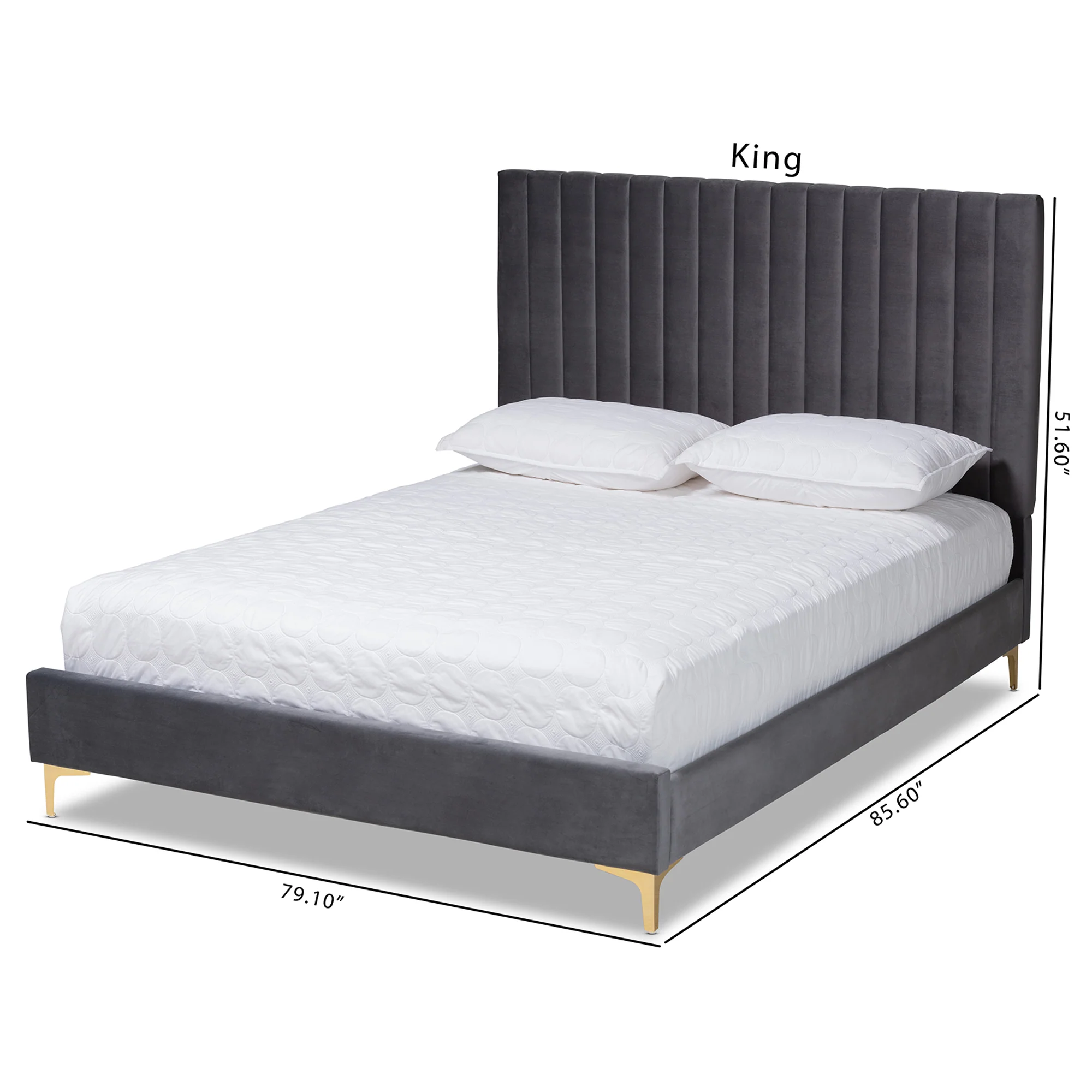 Baxton Studio Serrano Contemporary Glam and Luxe Grey Velvet Fabric Upholstered and Gold Metal Full Size Platform Bed - Image 9