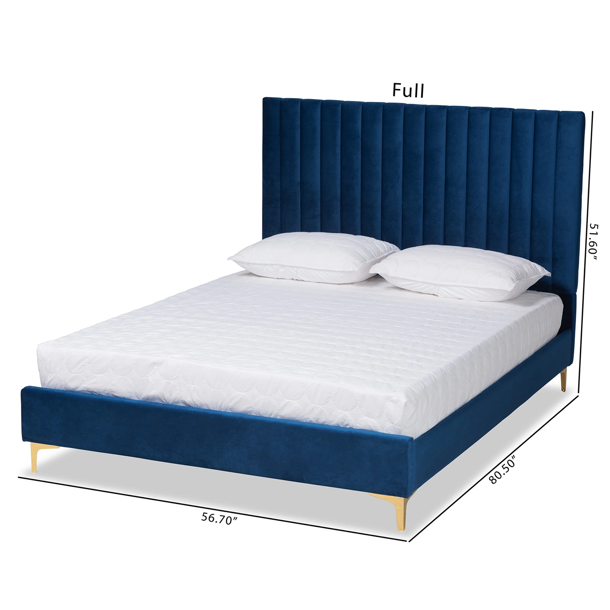 Baxton Studio Serrano Contemporary Glam and Luxe Navy Blue Velvet Fabric Upholstered and Gold Metal Full Size Platform Bed - Image 8