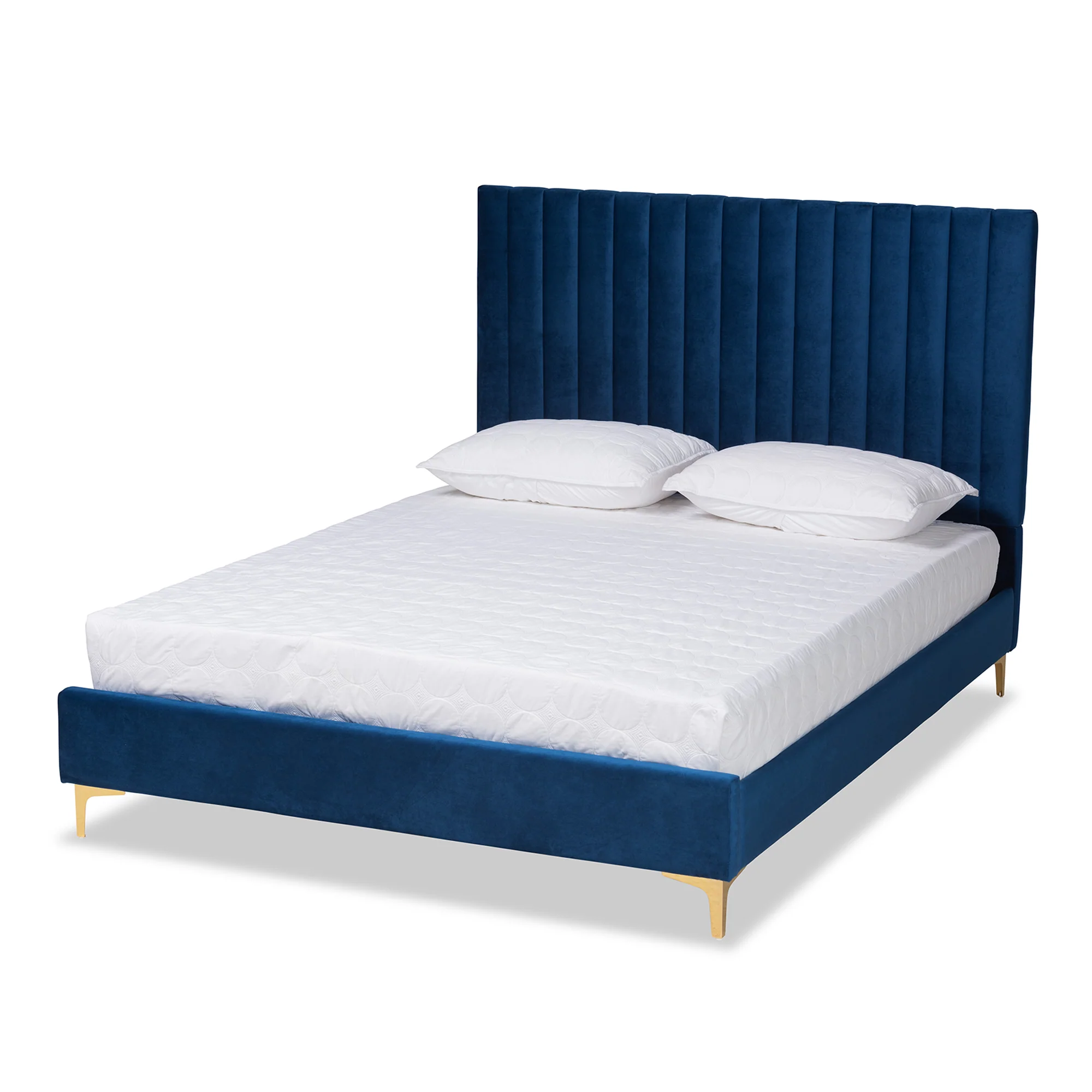 Baxton Studio Serrano Contemporary Glam and Luxe Navy Blue Velvet Fabric Upholstered and Gold Metal King Size Platform Bed - Image 2