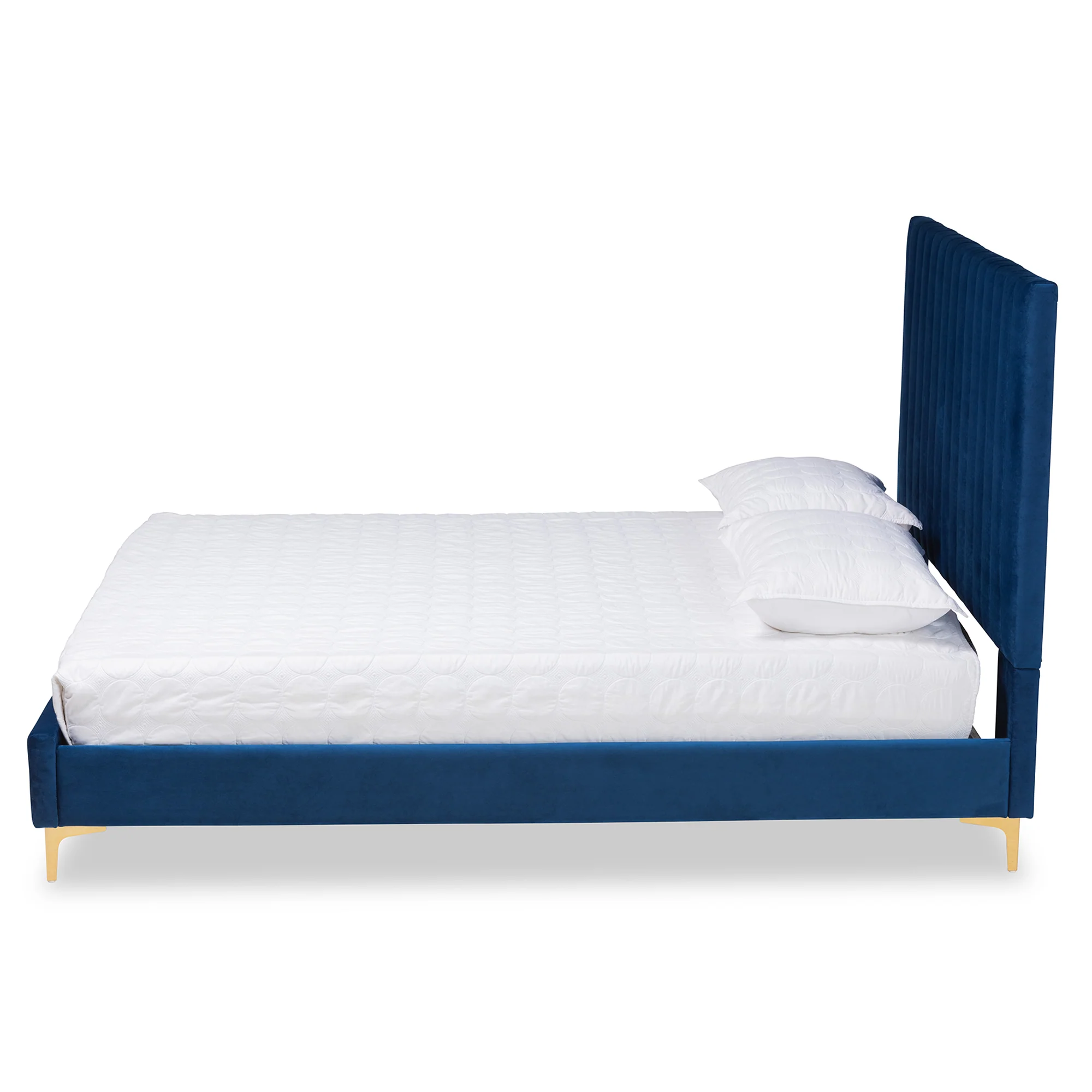 Baxton Studio Serrano Contemporary Glam and Luxe Navy Blue Velvet Fabric Upholstered and Gold Metal King Size Platform Bed - Image 3