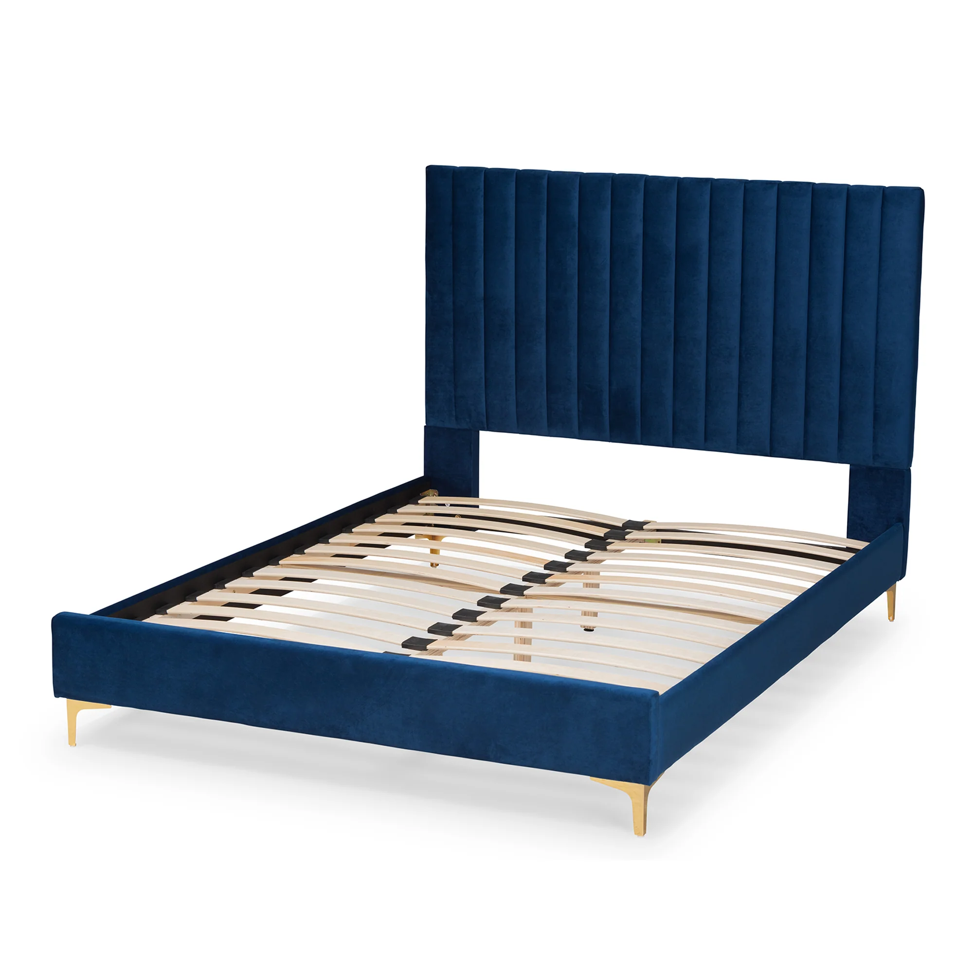 Baxton Studio Serrano Contemporary Glam and Luxe Navy Blue Velvet Fabric Upholstered and Gold Metal Queen Size Platform Bed - Image 4