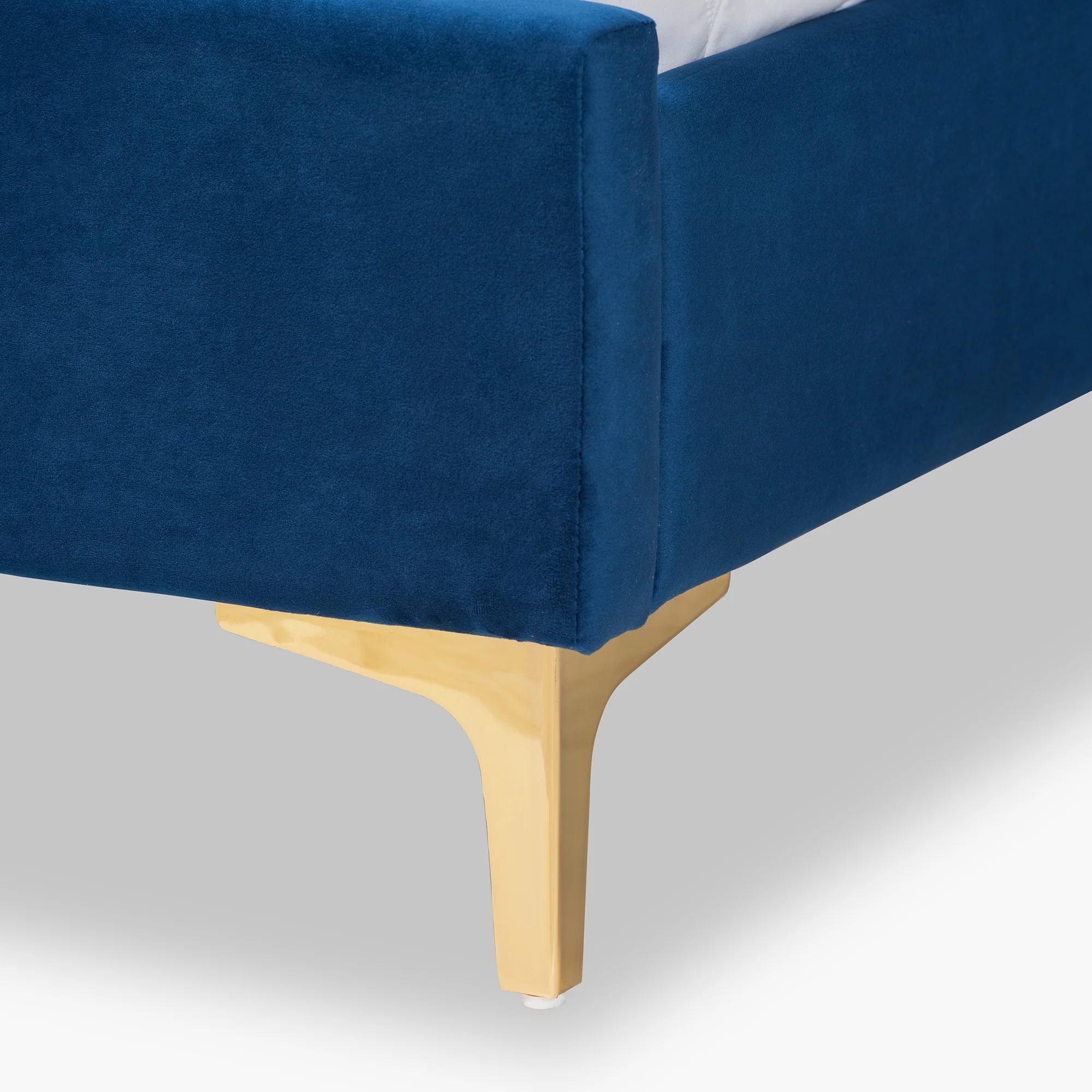 Baxton Studio Serrano Contemporary Glam and Luxe Navy Blue Velvet Fabric Upholstered and Gold Metal Queen Size Platform Bed - Image 6