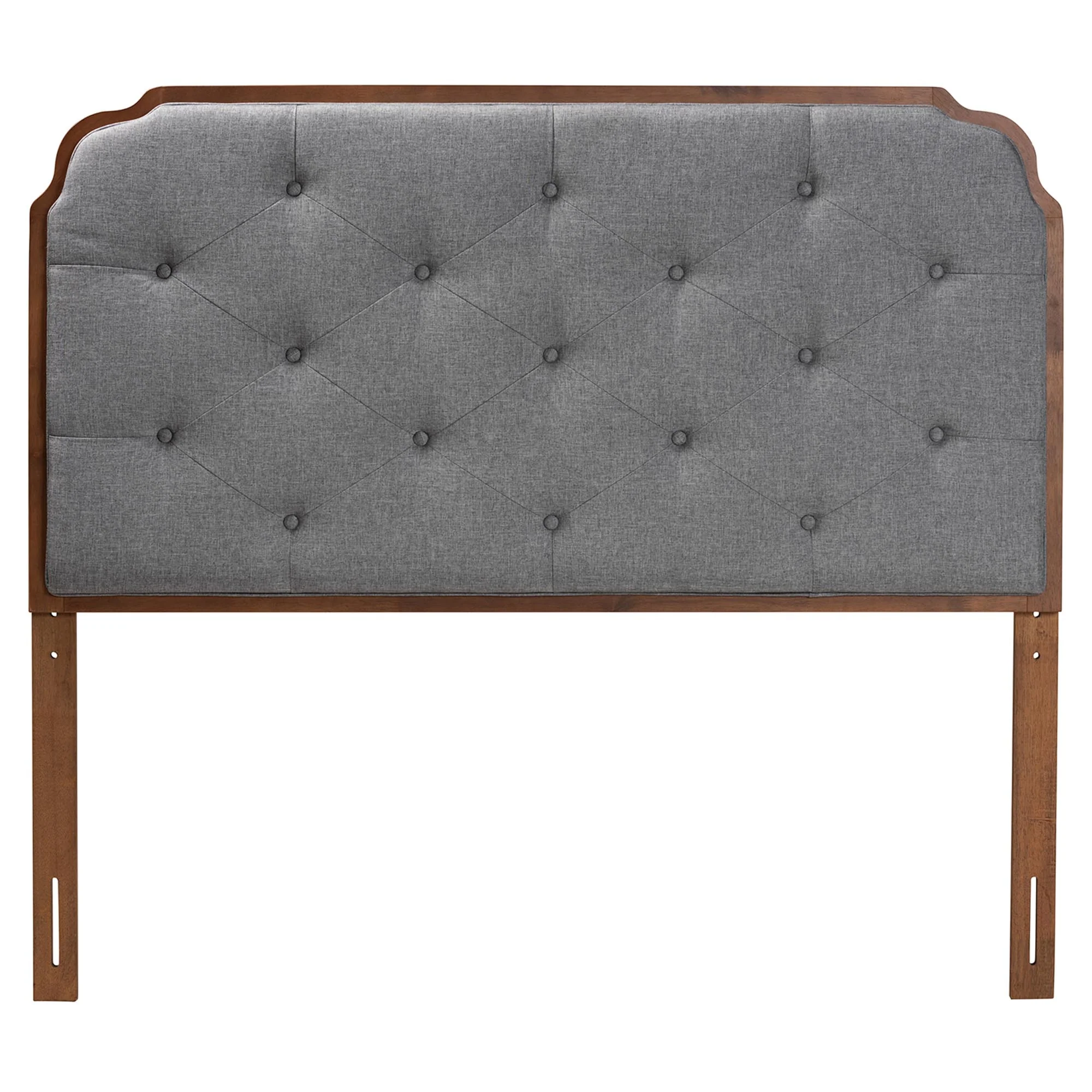 Baxton Studio Shanti Classic and Traditional Grey Fabric and Walnut Brown Finished Wood King Size Headboard - Image 3