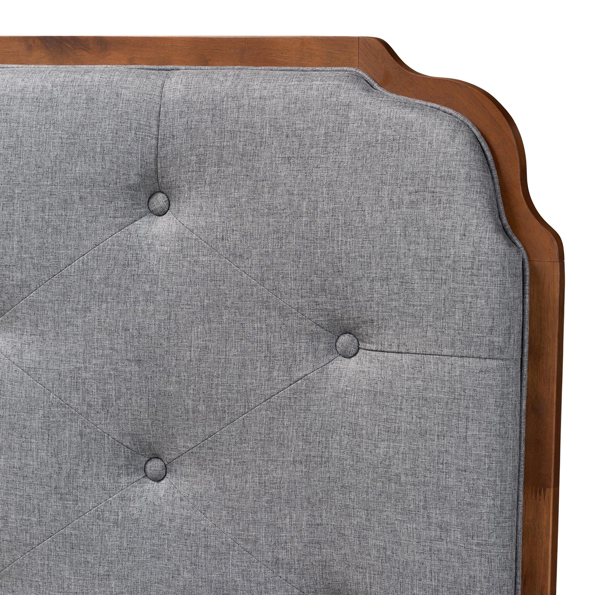 Baxton Studio Shanti Classic and Traditional Grey Fabric and Walnut Brown Finished Wood Queen Size Headboard - Image 4