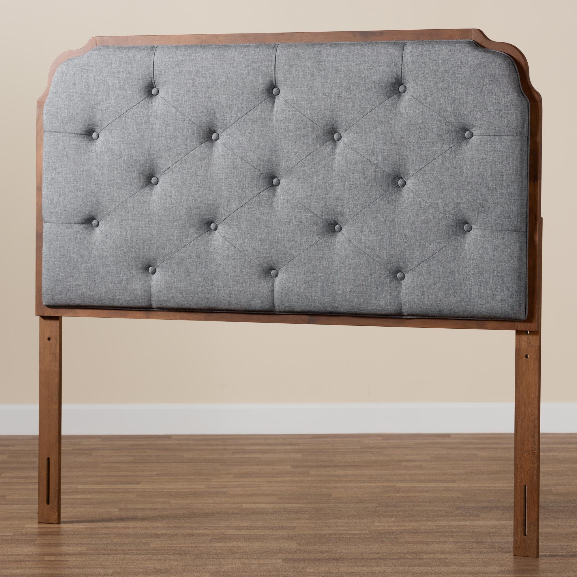 Baxton Studio Shanti Classic and Traditional Grey Fabric and Walnut Brown Finished Wood Queen Size Headboard - Image 6