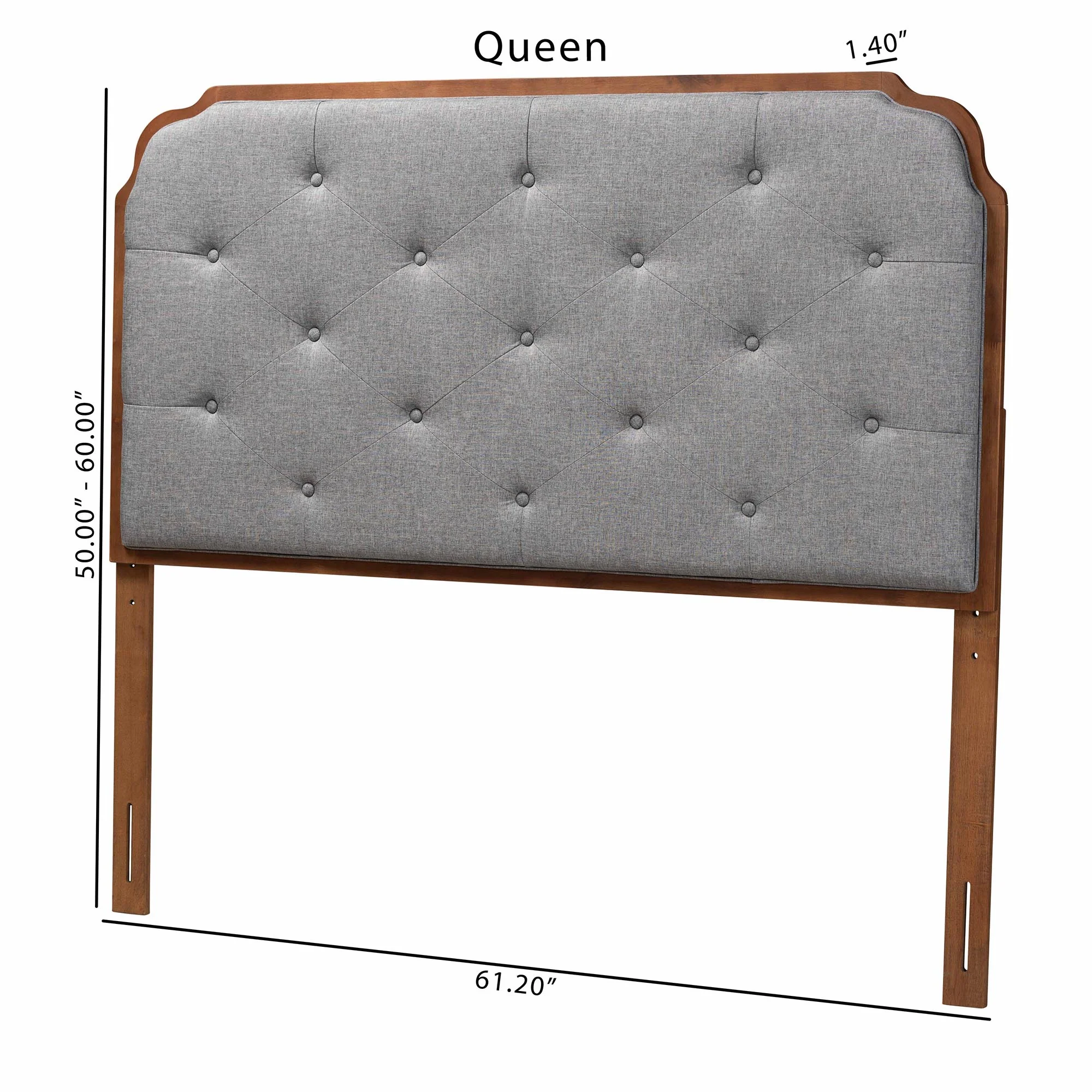 Baxton Studio Shanti Classic and Traditional Grey Fabric and Walnut Brown Finished Wood Queen Size Headboard - Image 7