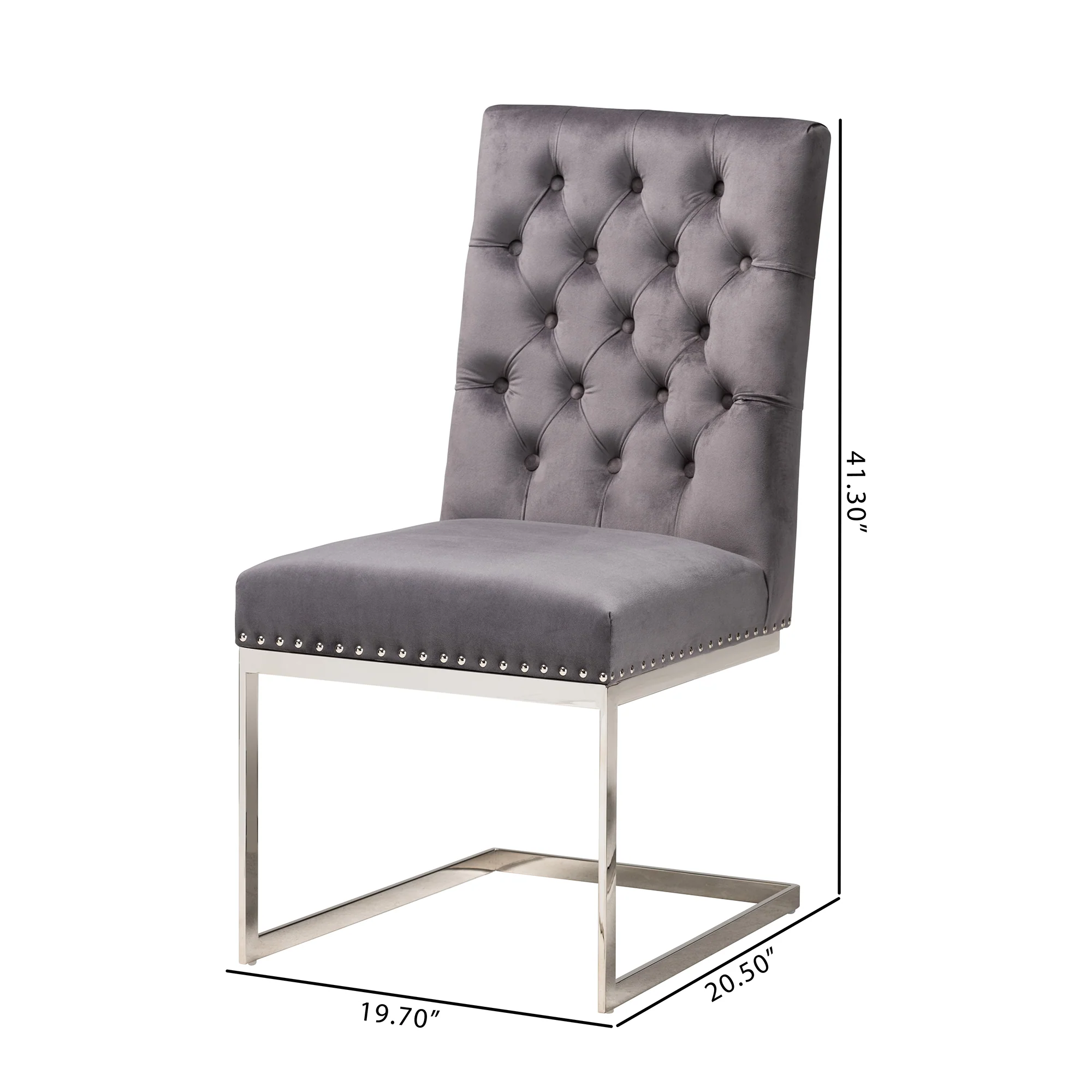 Baxton Studio Sherine Contemporary Glam and Luxe Grey Velvet Fabric and Silver Metal 2-Piece Dining Chair Set - Image 10