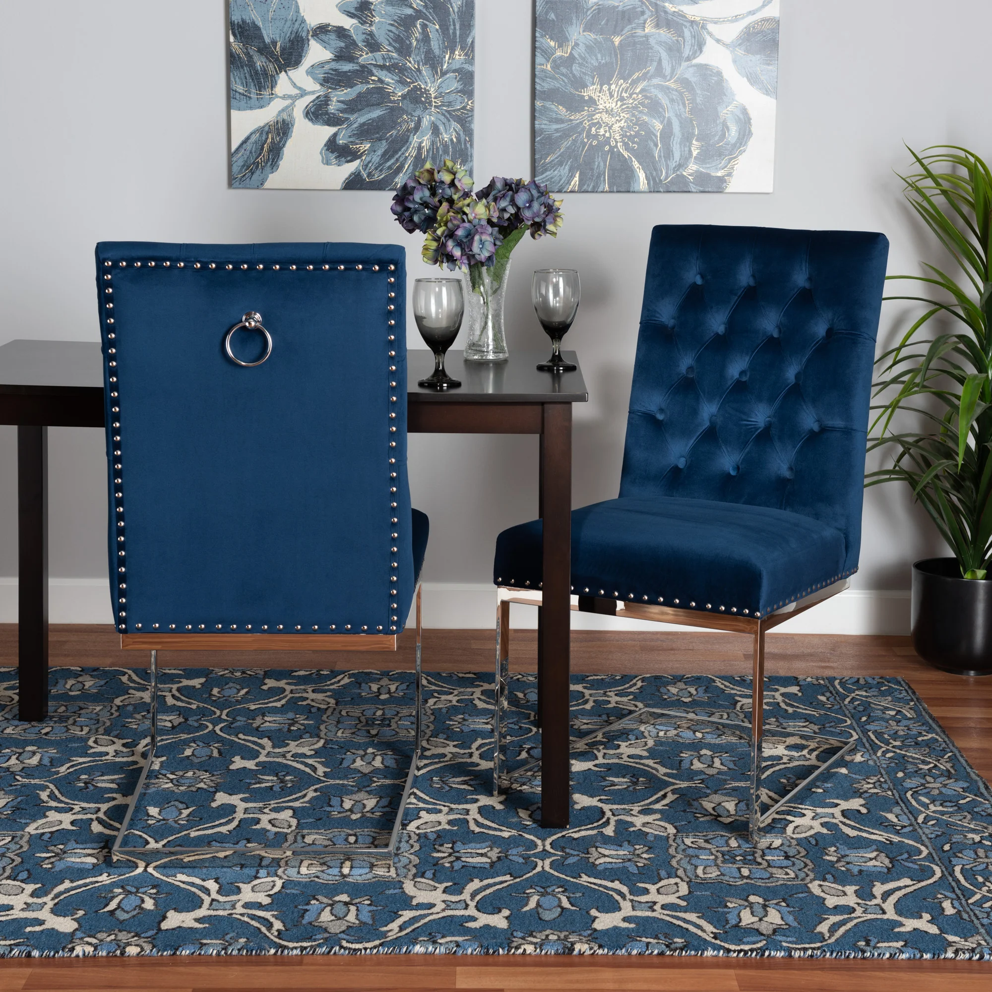 Baxton Studio Sherine Contemporary Glam and Luxe Grey Velvet Fabric and Silver Metal 2-Piece Dining Chair Set - Image 11