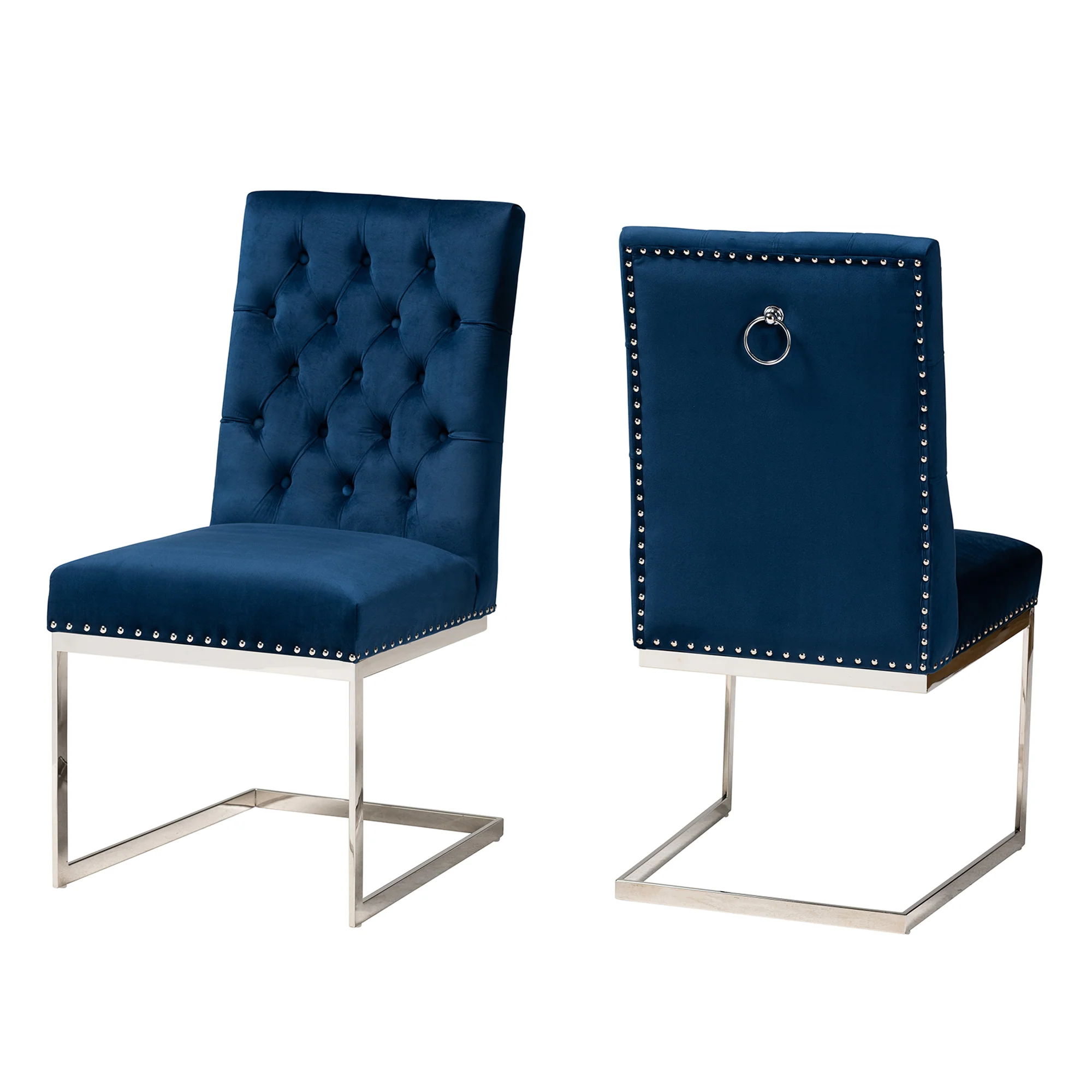 Baxton Studio Sherine Contemporary Glam and Luxe Grey Velvet Fabric and Silver Metal 2-Piece Dining Chair Set - Image 12