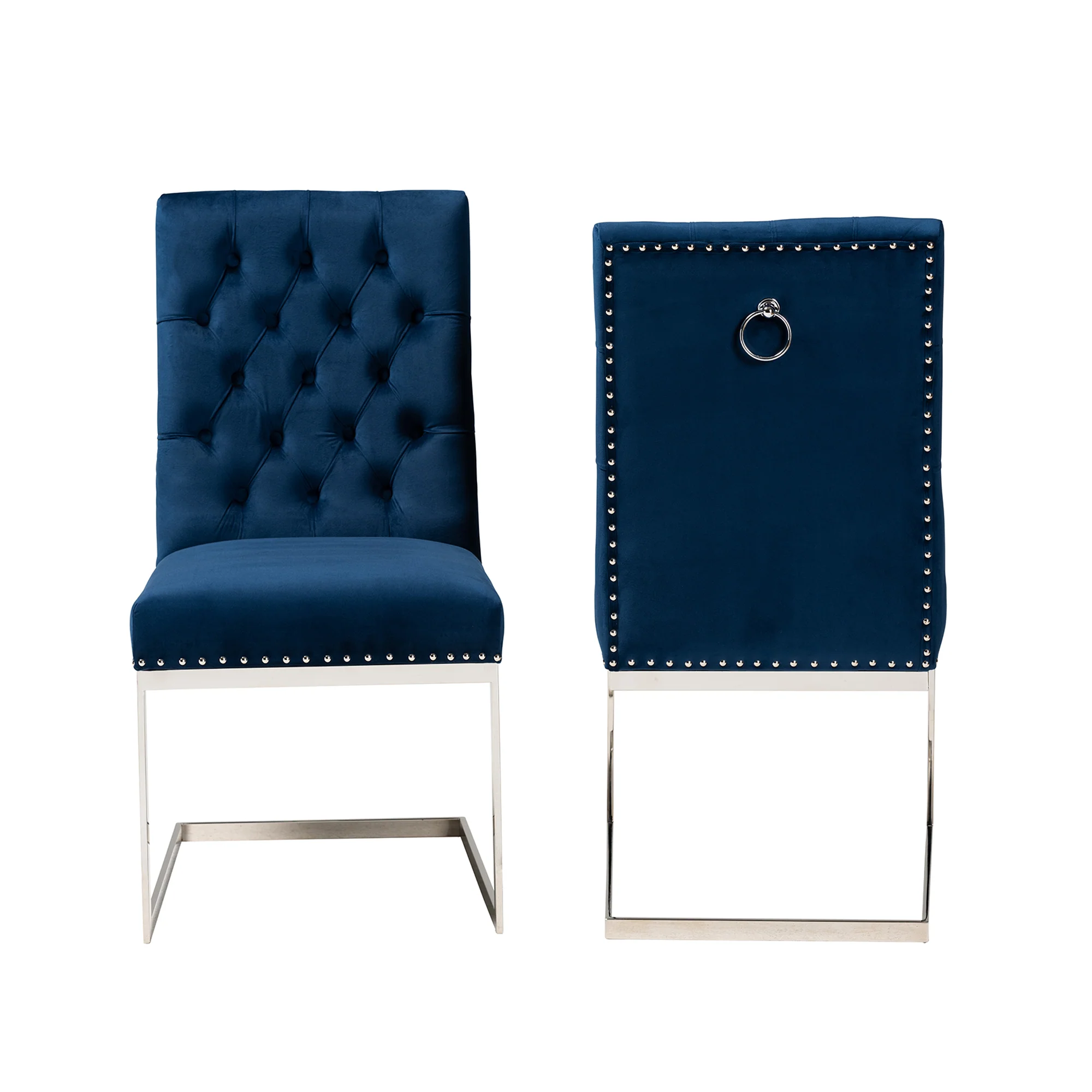 Baxton Studio Sherine Contemporary Glam and Luxe Grey Velvet Fabric and Silver Metal 2-Piece Dining Chair Set - Image 13