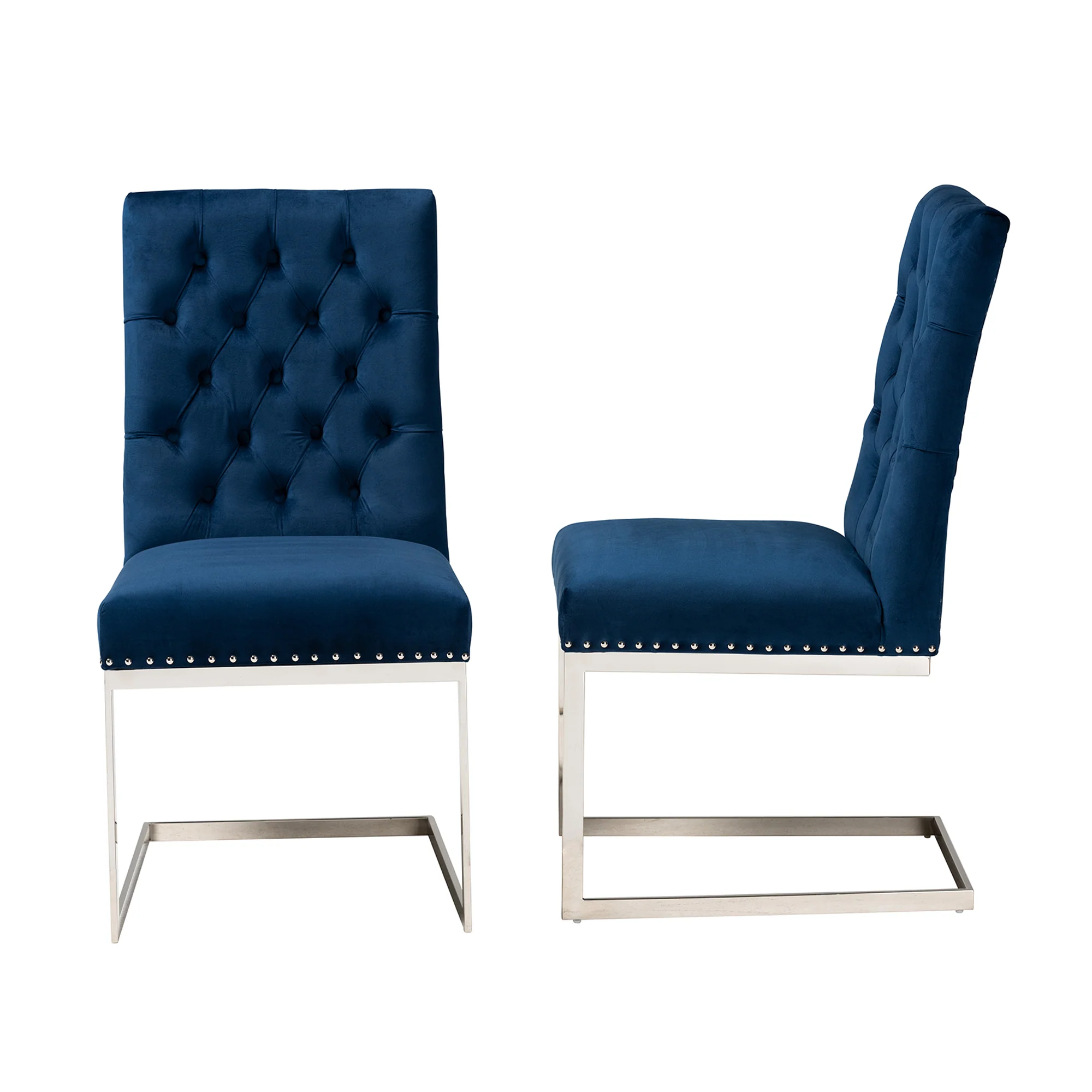 Baxton Studio Sherine Contemporary Glam and Luxe Grey Velvet Fabric and Silver Metal 2-Piece Dining Chair Set - Image 14