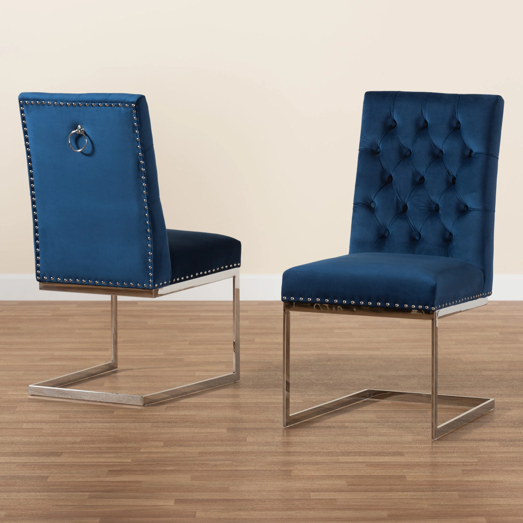 Baxton Studio Sherine Contemporary Glam and Luxe Grey Velvet Fabric and Silver Metal 2-Piece Dining Chair Set - Image 19