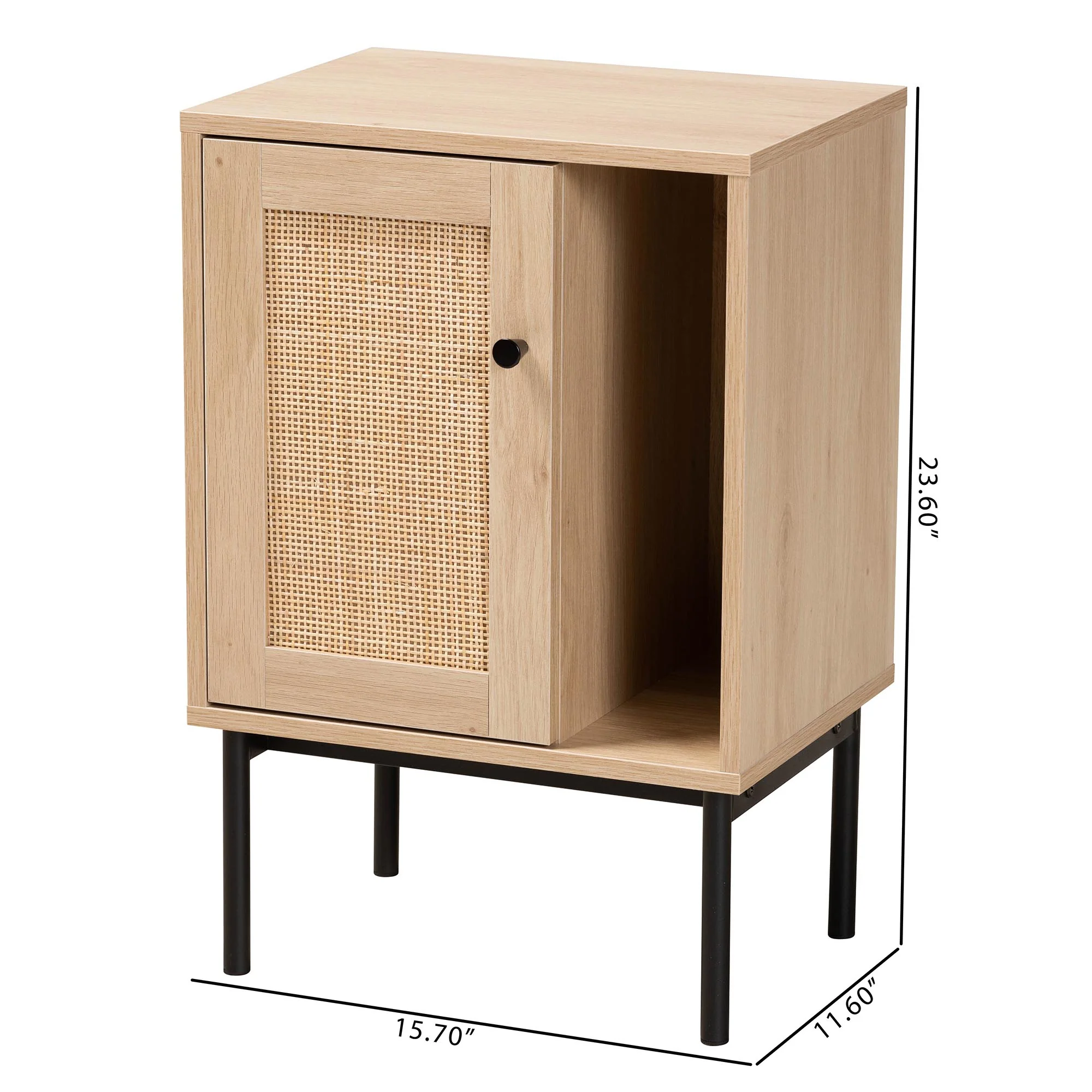 Baxton Studio Sherwin Mid-Century Modern Light Brown and Black 1-Door Cabinet with Woven Rattan Accent - Image 10
