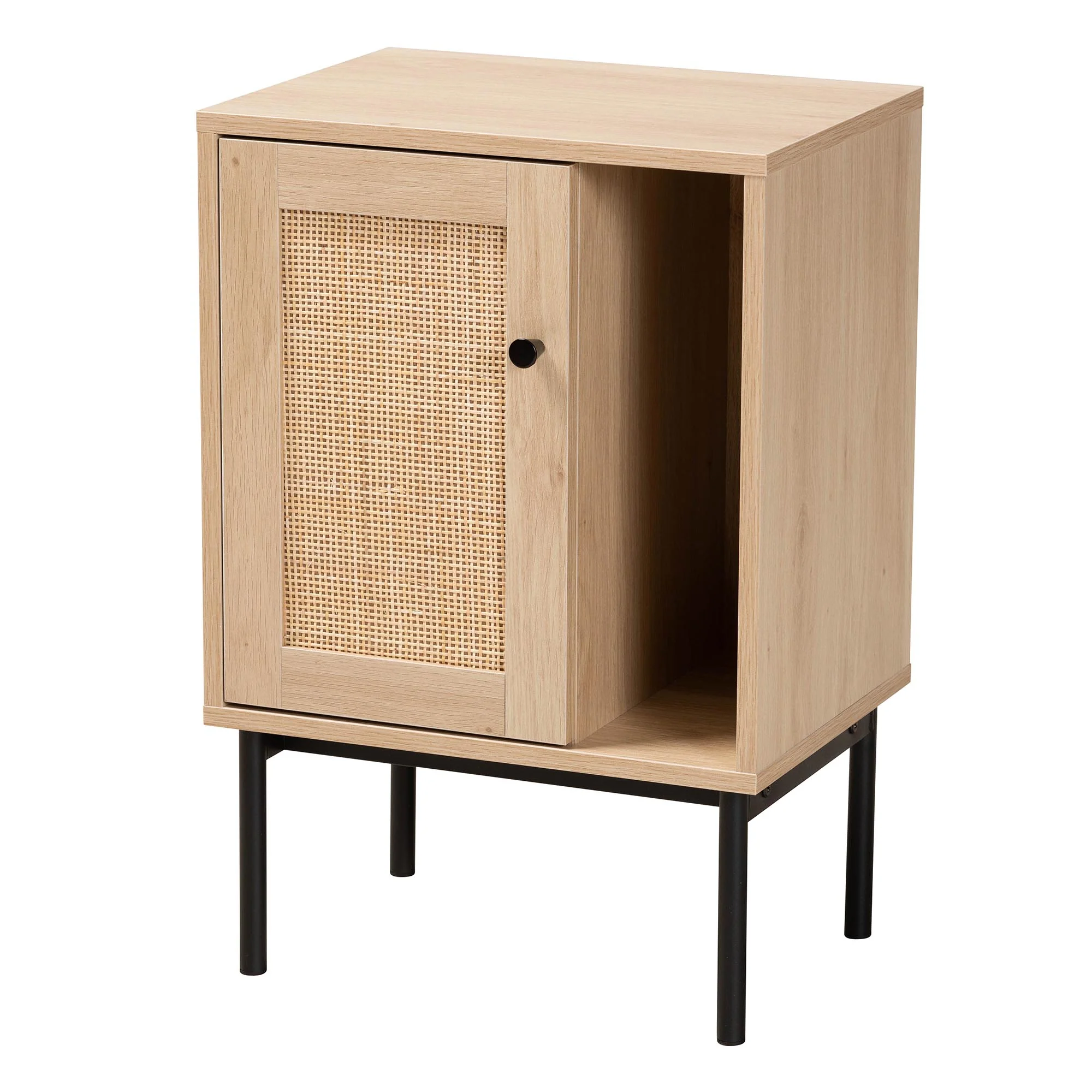Baxton Studio Sherwin Mid-Century Modern Light Brown and Black 1-Door Cabinet with Woven Rattan Accent - Image 2