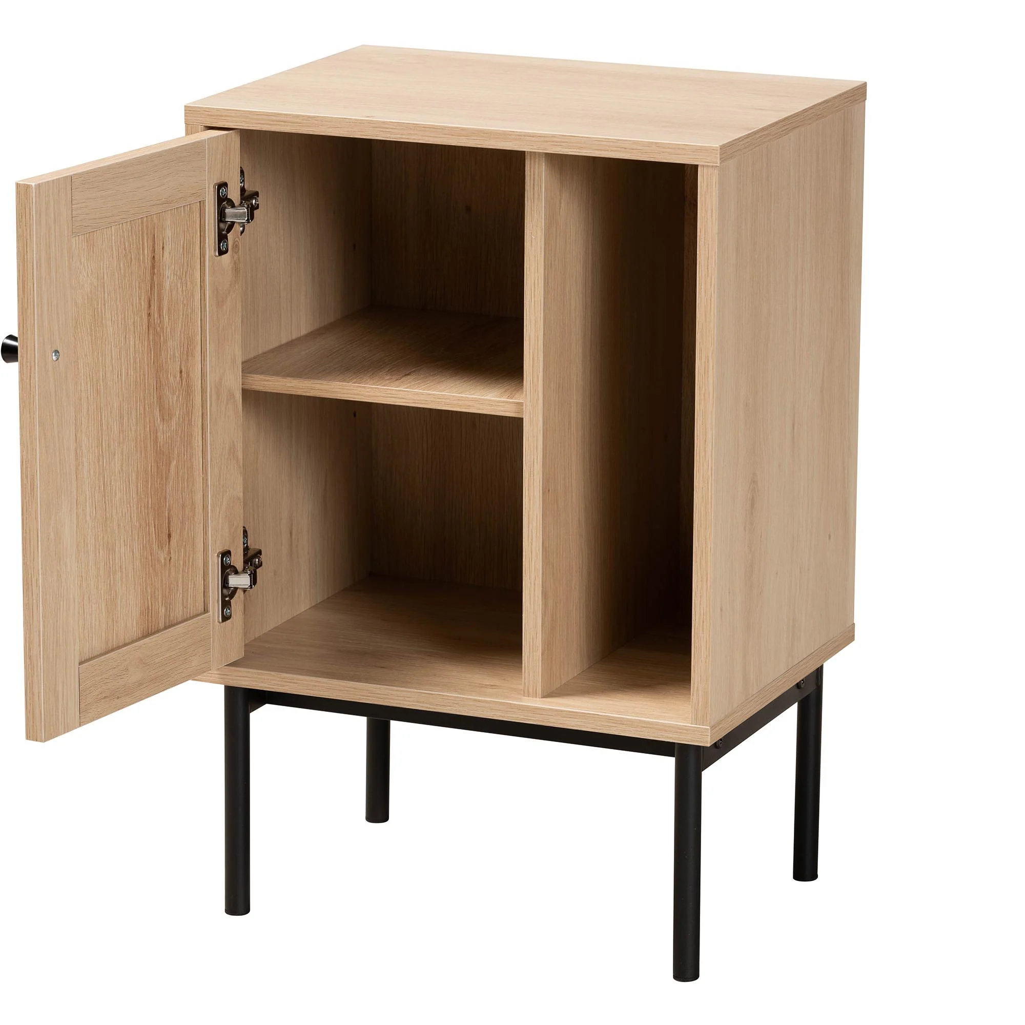 Baxton Studio Sherwin Mid-Century Modern Light Brown and Black 1-Door Cabinet with Woven Rattan Accent - Image 3