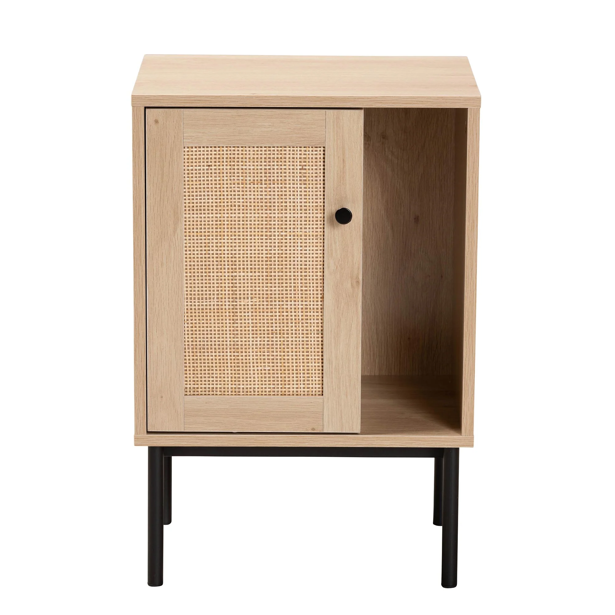 Baxton Studio Sherwin Mid-Century Modern Light Brown and Black 1-Door Cabinet with Woven Rattan Accent - Image 4